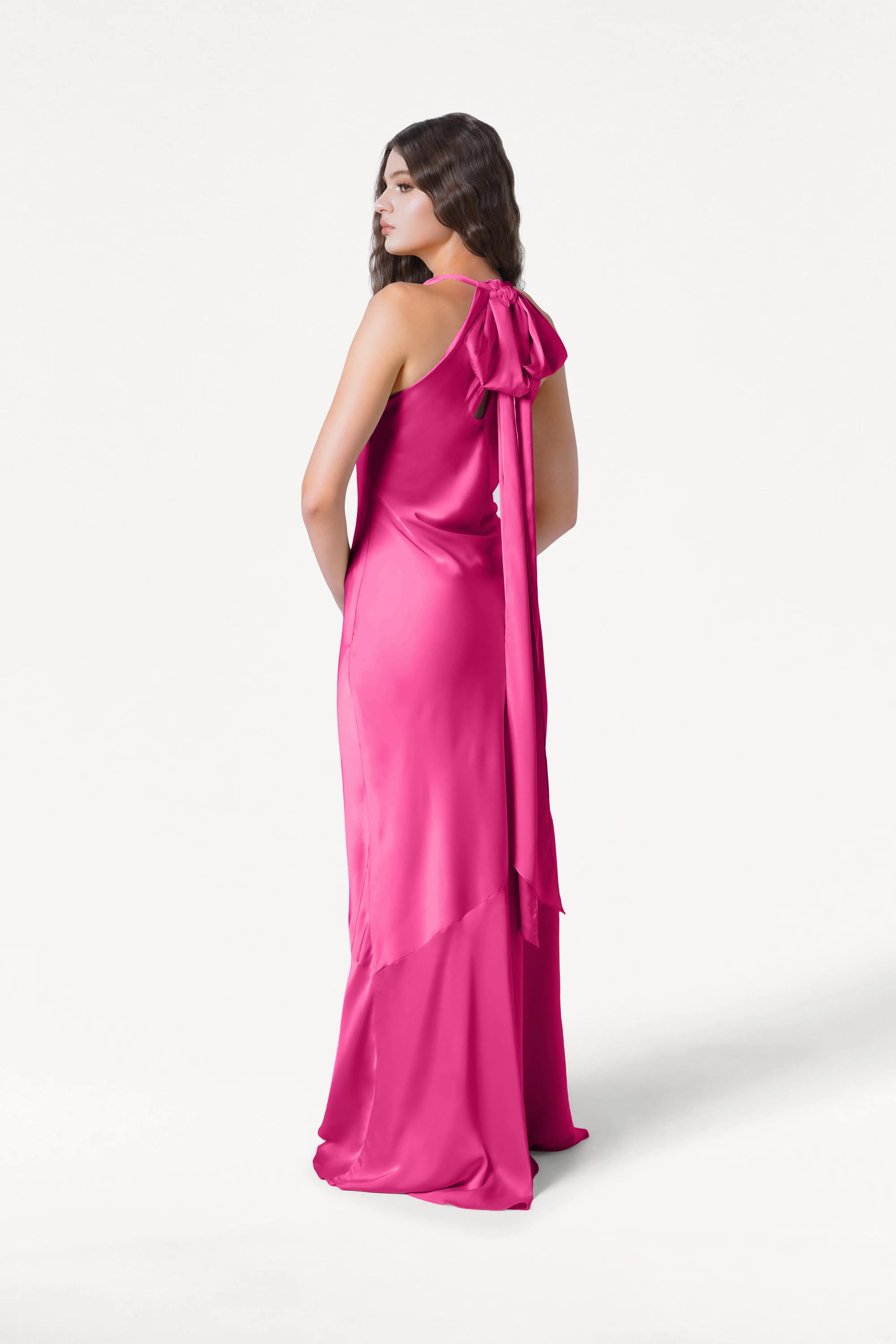 Mira Bridesmaid Dress in Cerise Satin