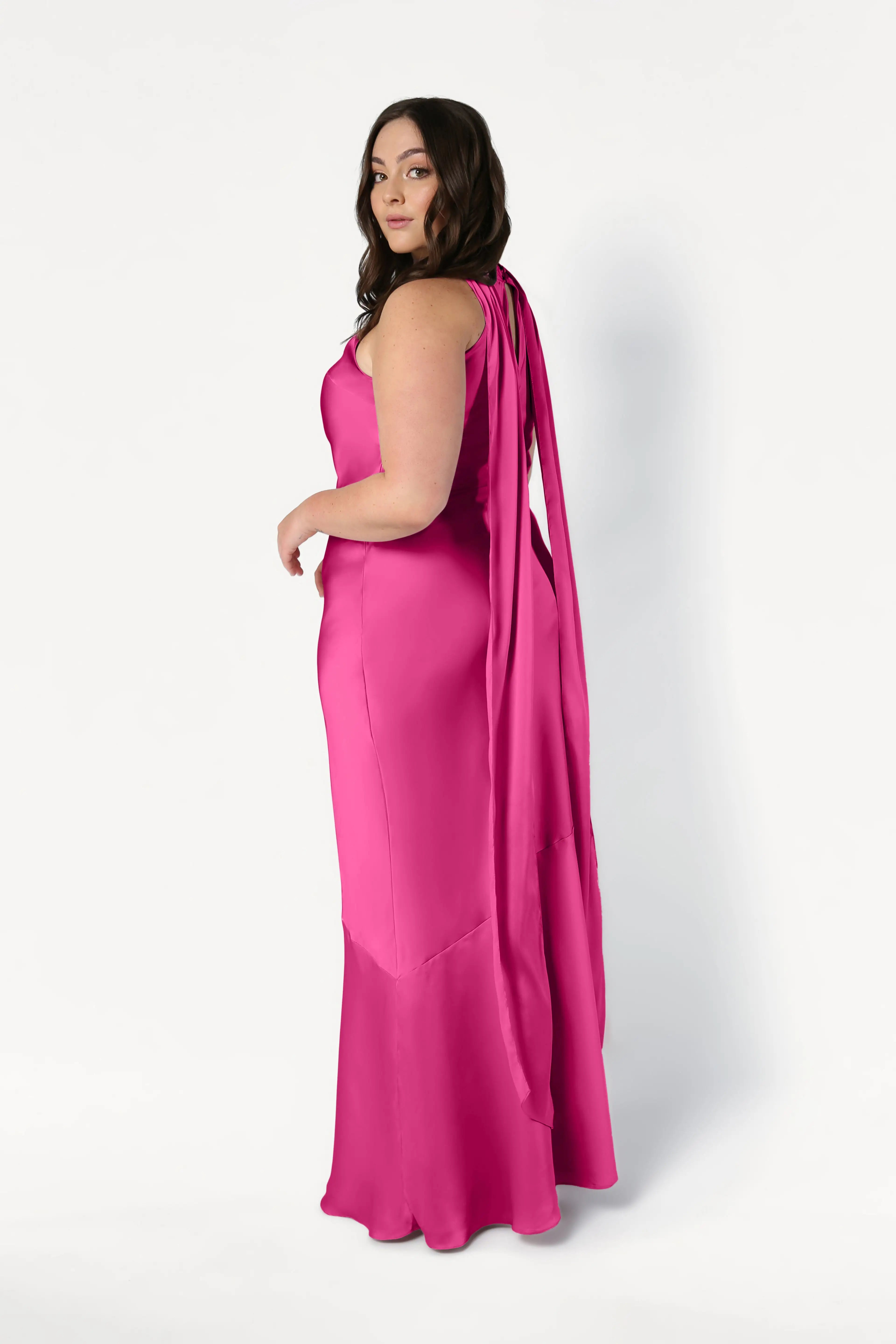 Mira Bridesmaid Dress in Cerise Satin