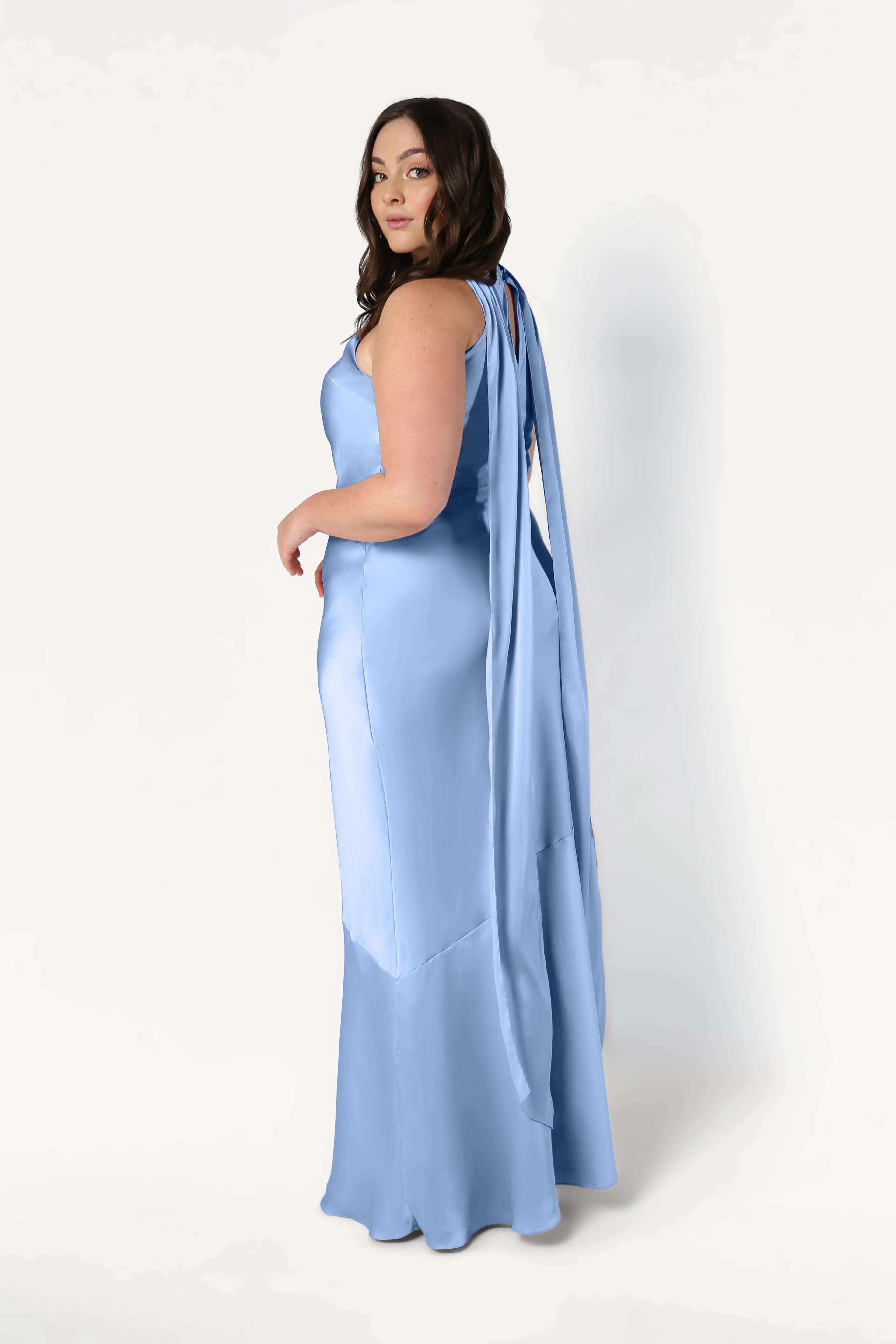Mira Bridesmaid Dress in Dusty Blue Satin
