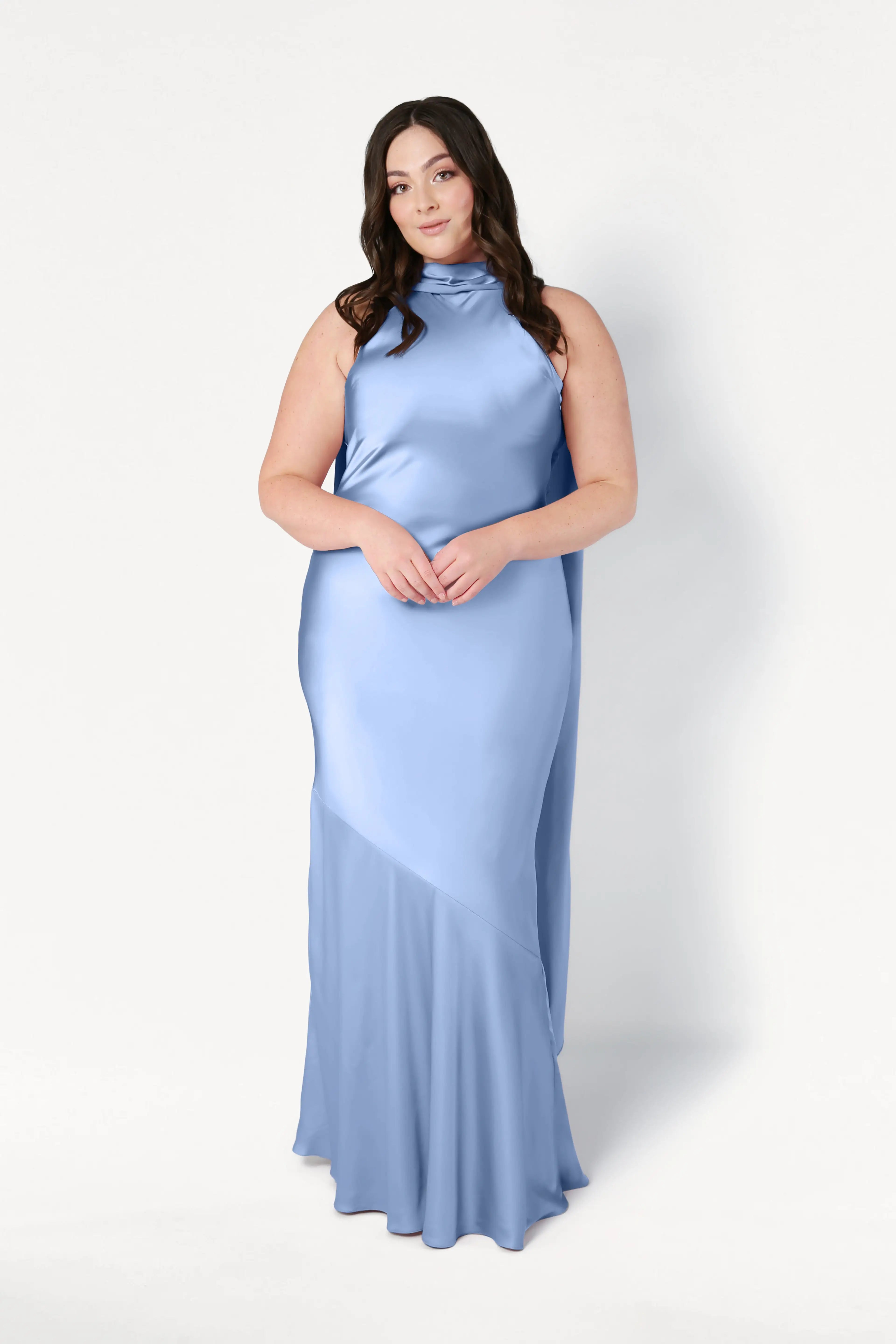 Mira Bridesmaid Dress in Dusty Blue Satin