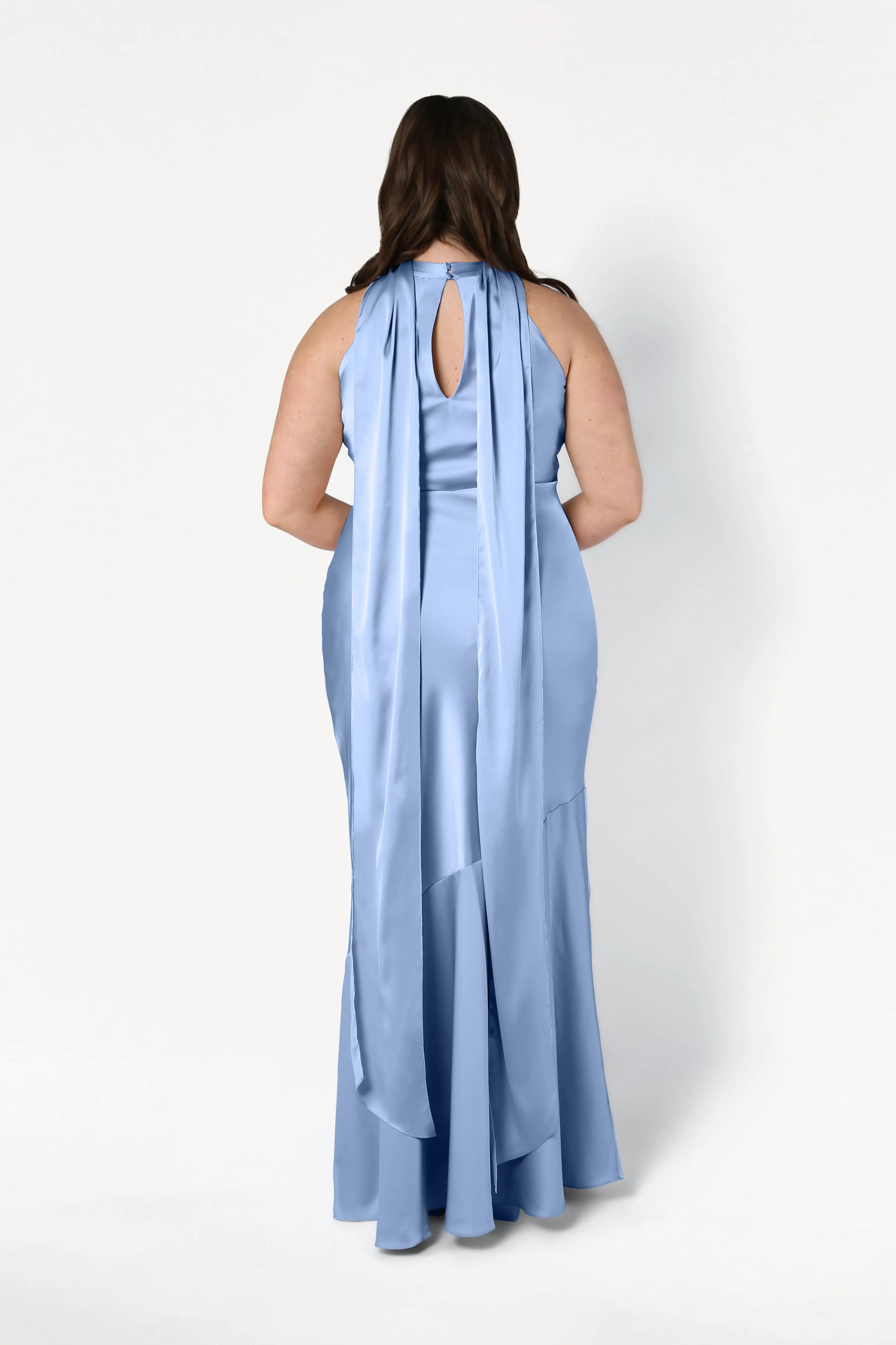 Mira Bridesmaid Dress in Dusty Blue Satin
