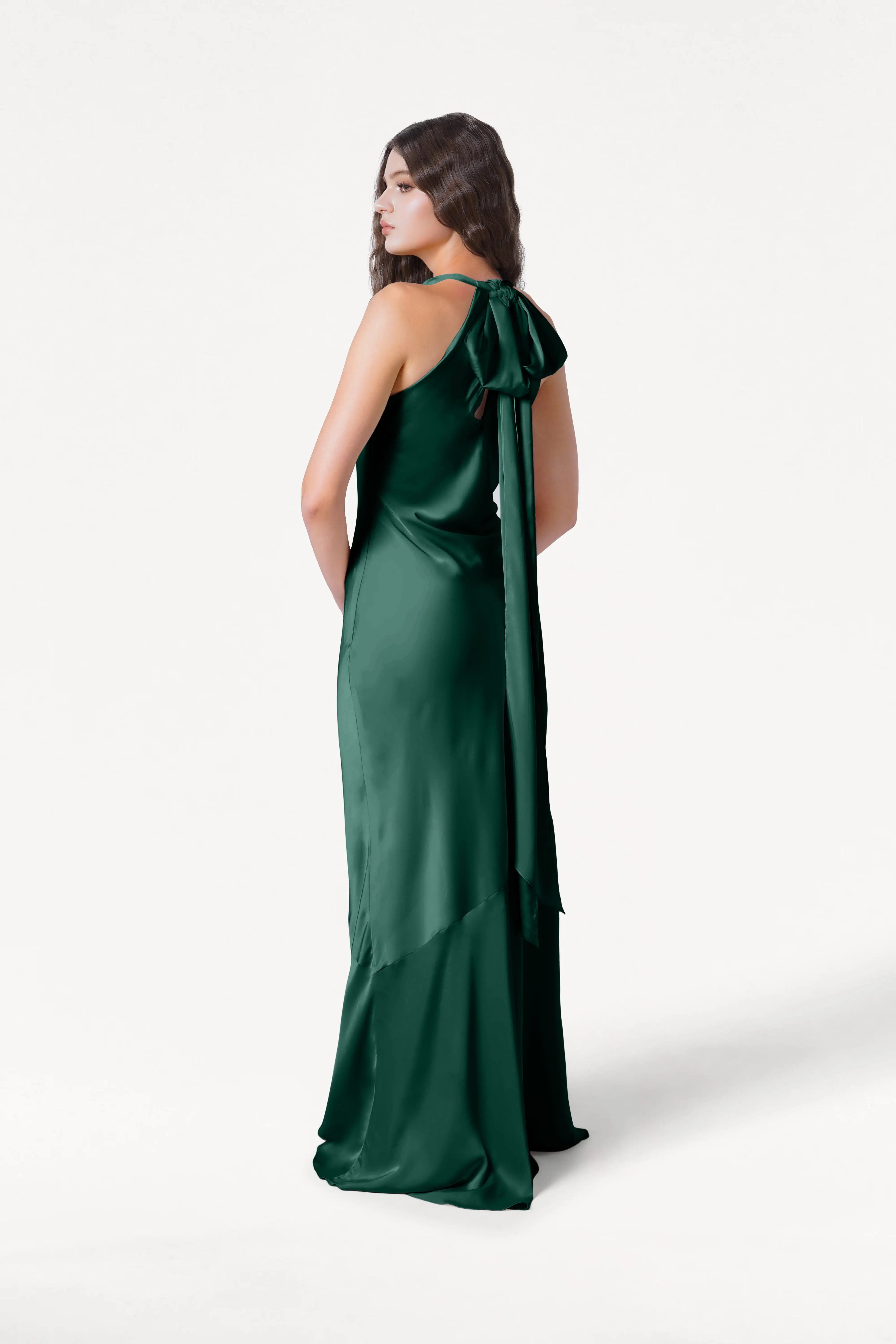 Mira Bridesmaid Dress in Forest Green Satin