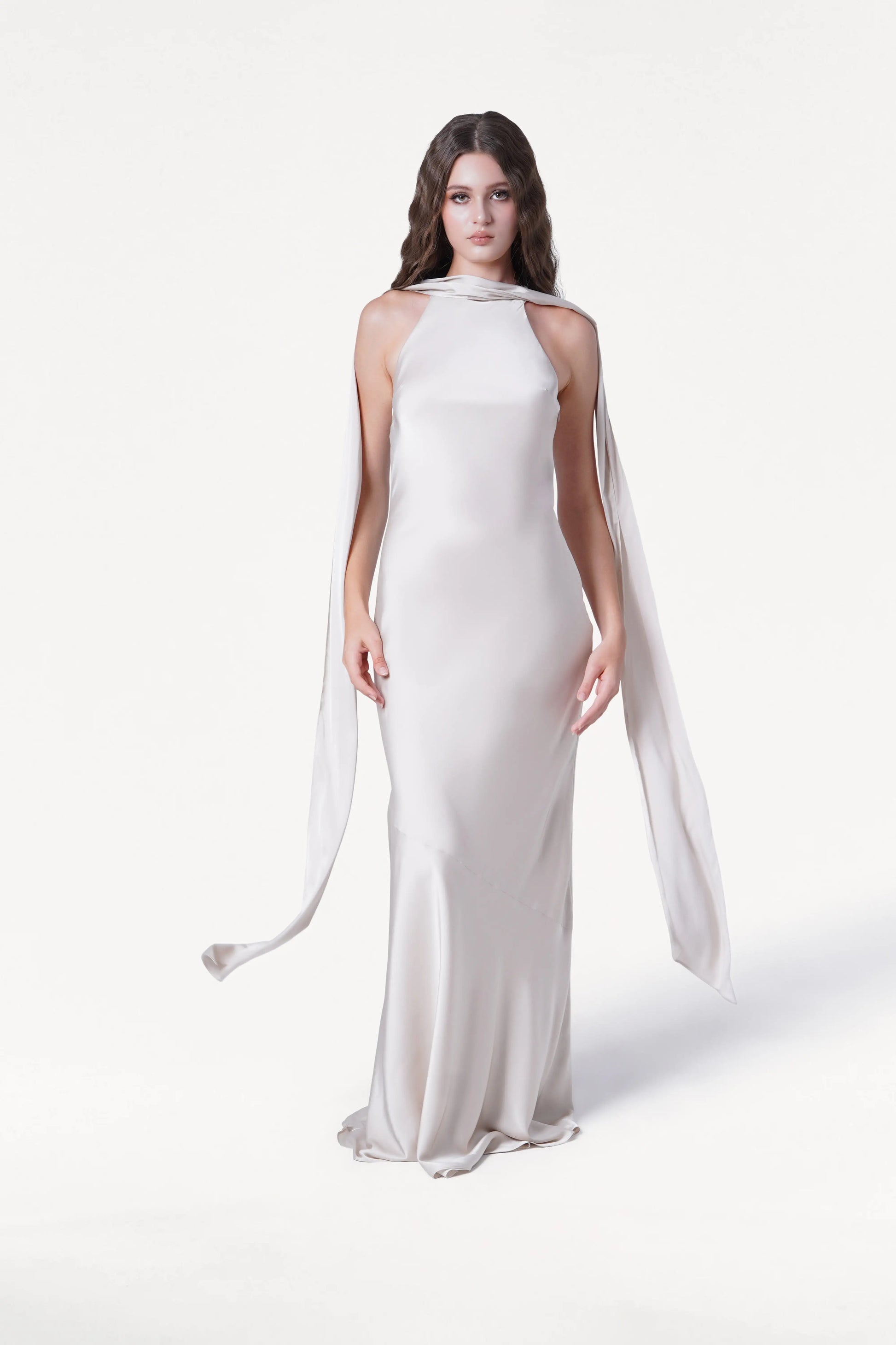 Mira Bridesmaid Dress in Oyster Satin
