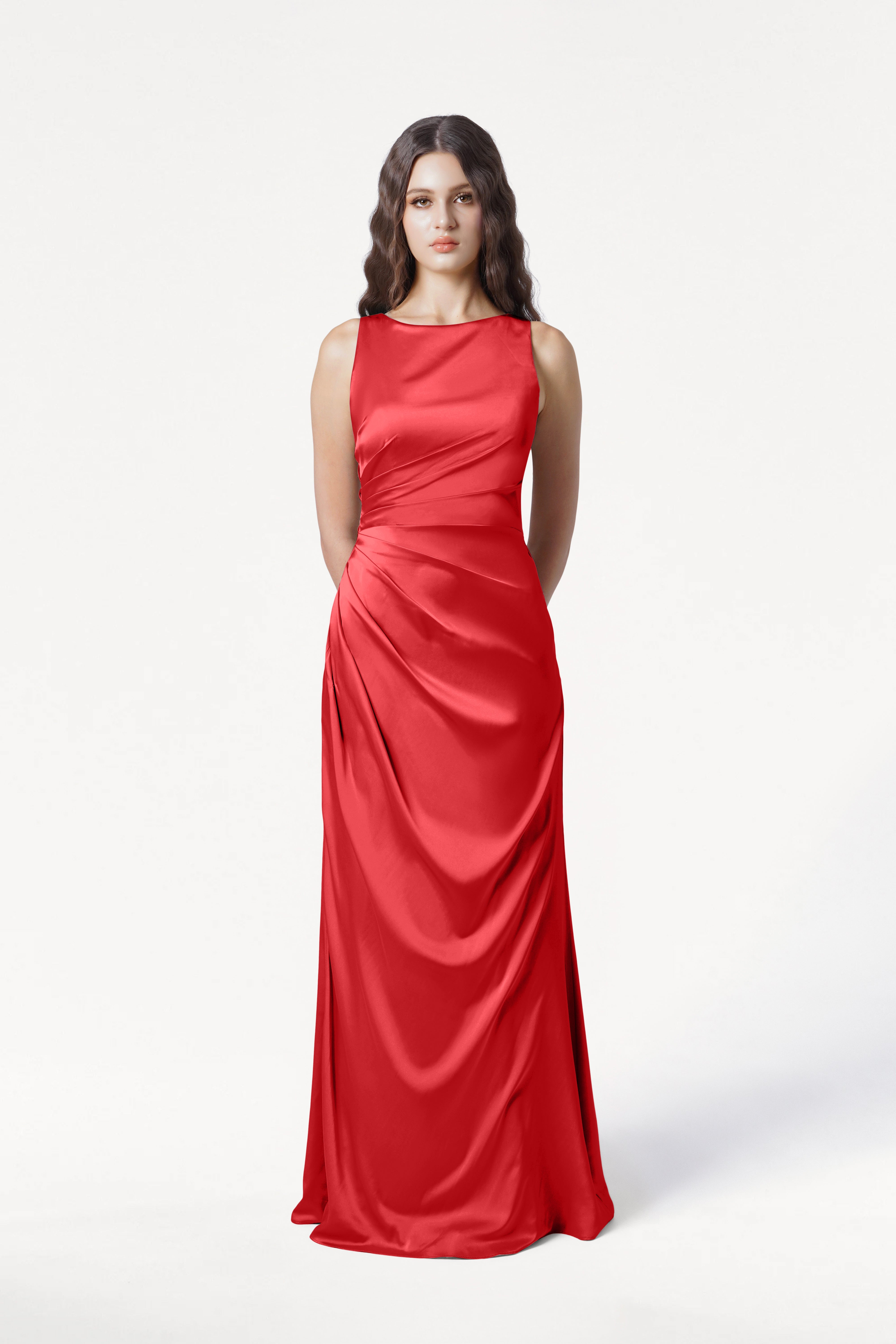 Nala Bridesmaid Dress in Ruby Satin