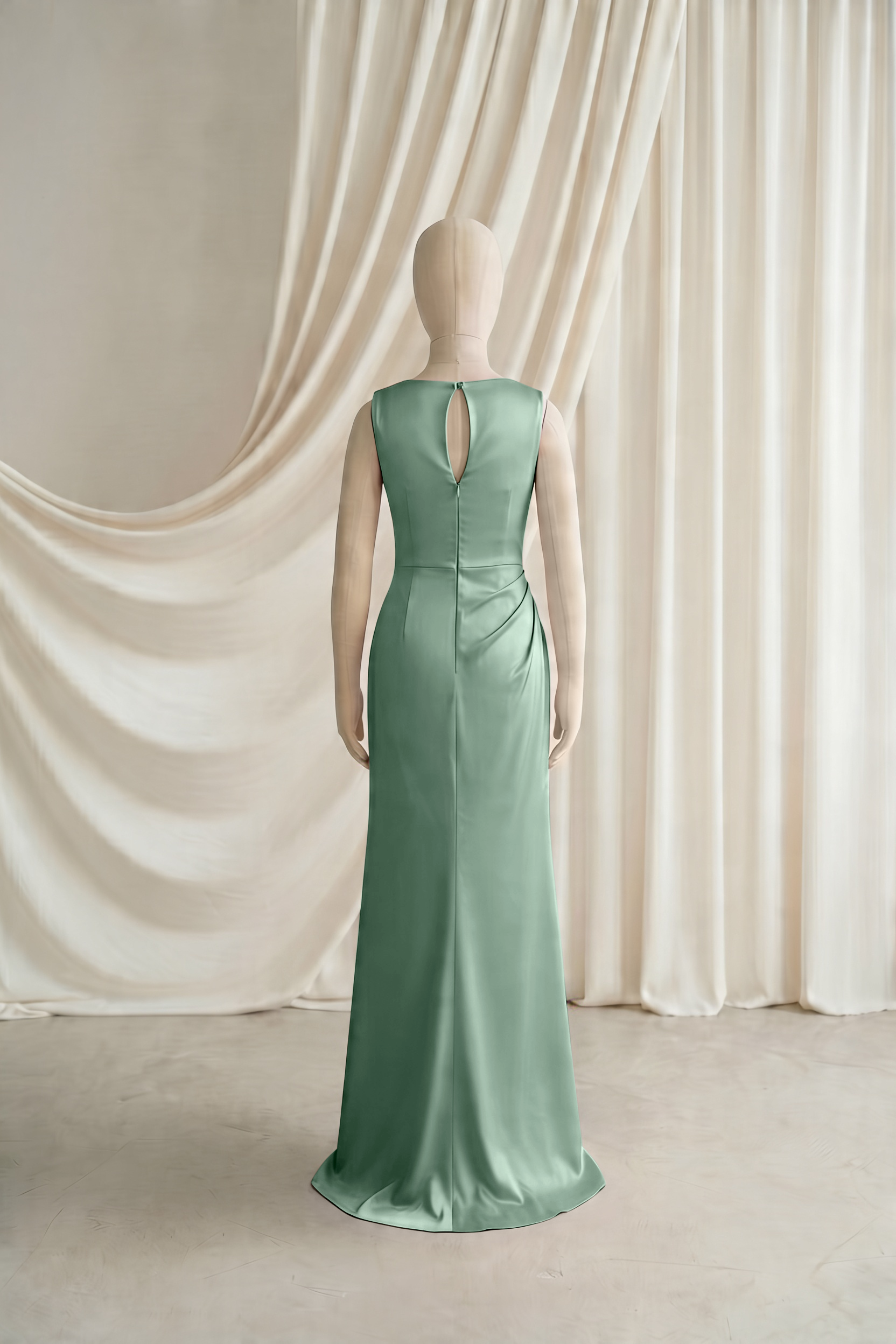 Nala Junior Bridesmaid Dress in Sage Green Satin