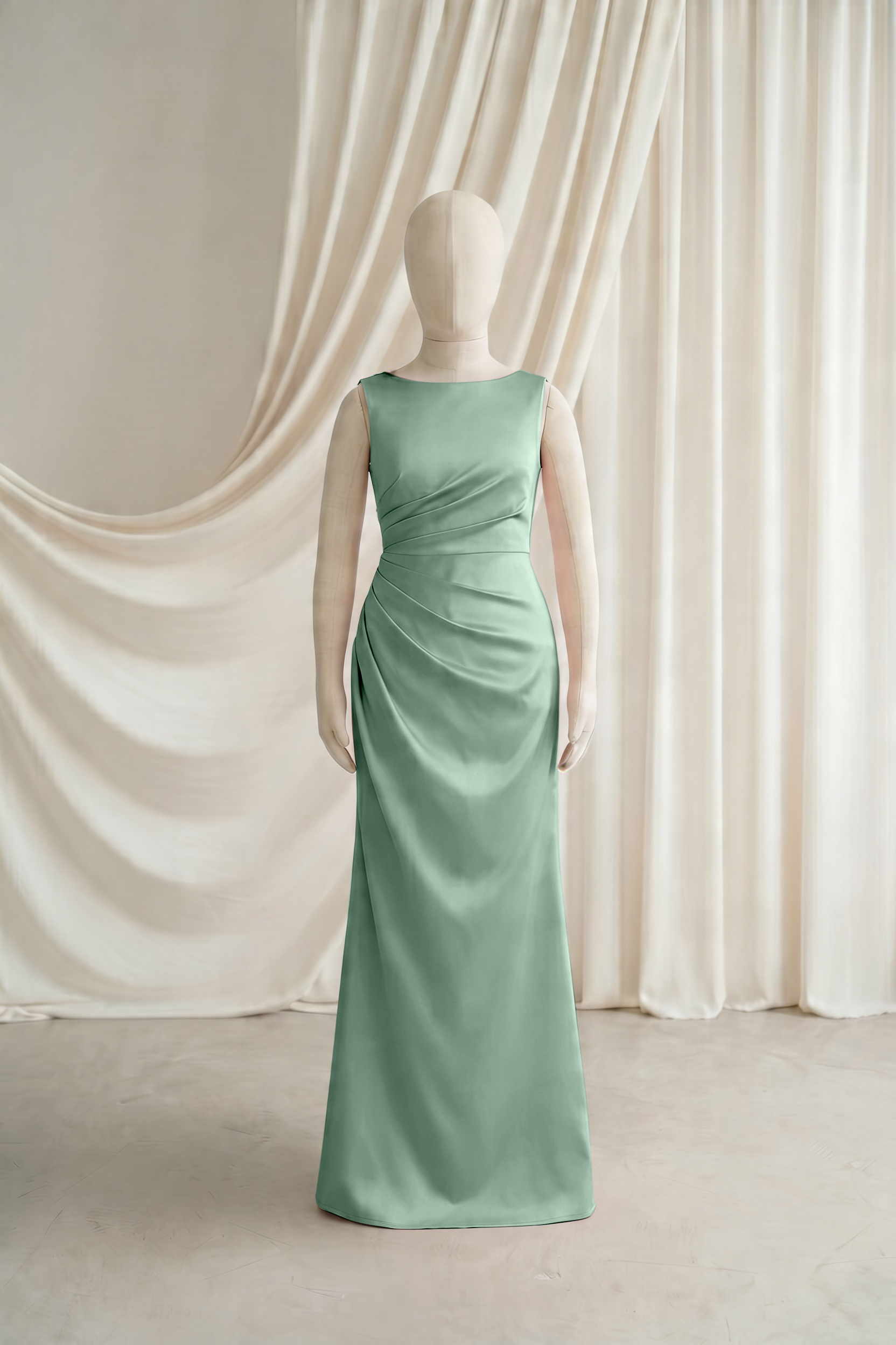 Nala Junior Bridesmaid Dress in Sage Green Satin