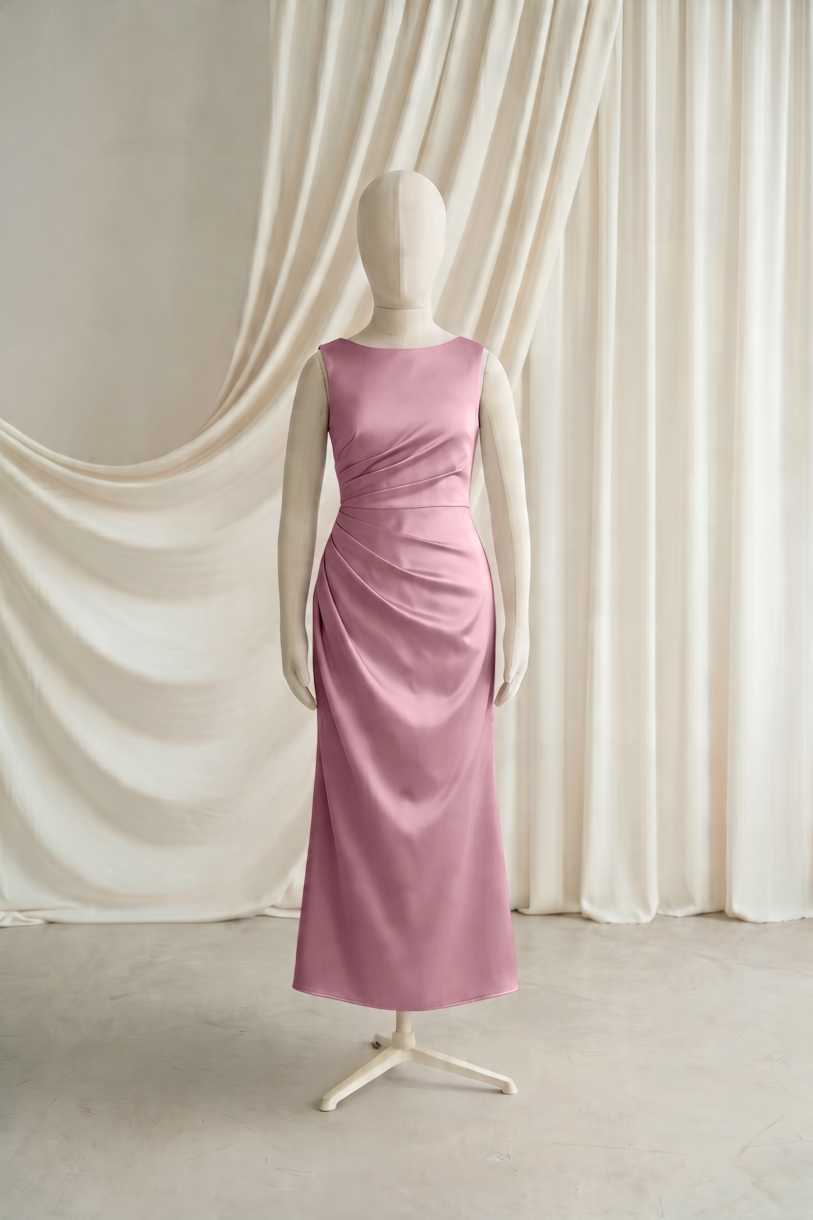 Nala Junior Bridesmaid Dress in Rose Pink Satin