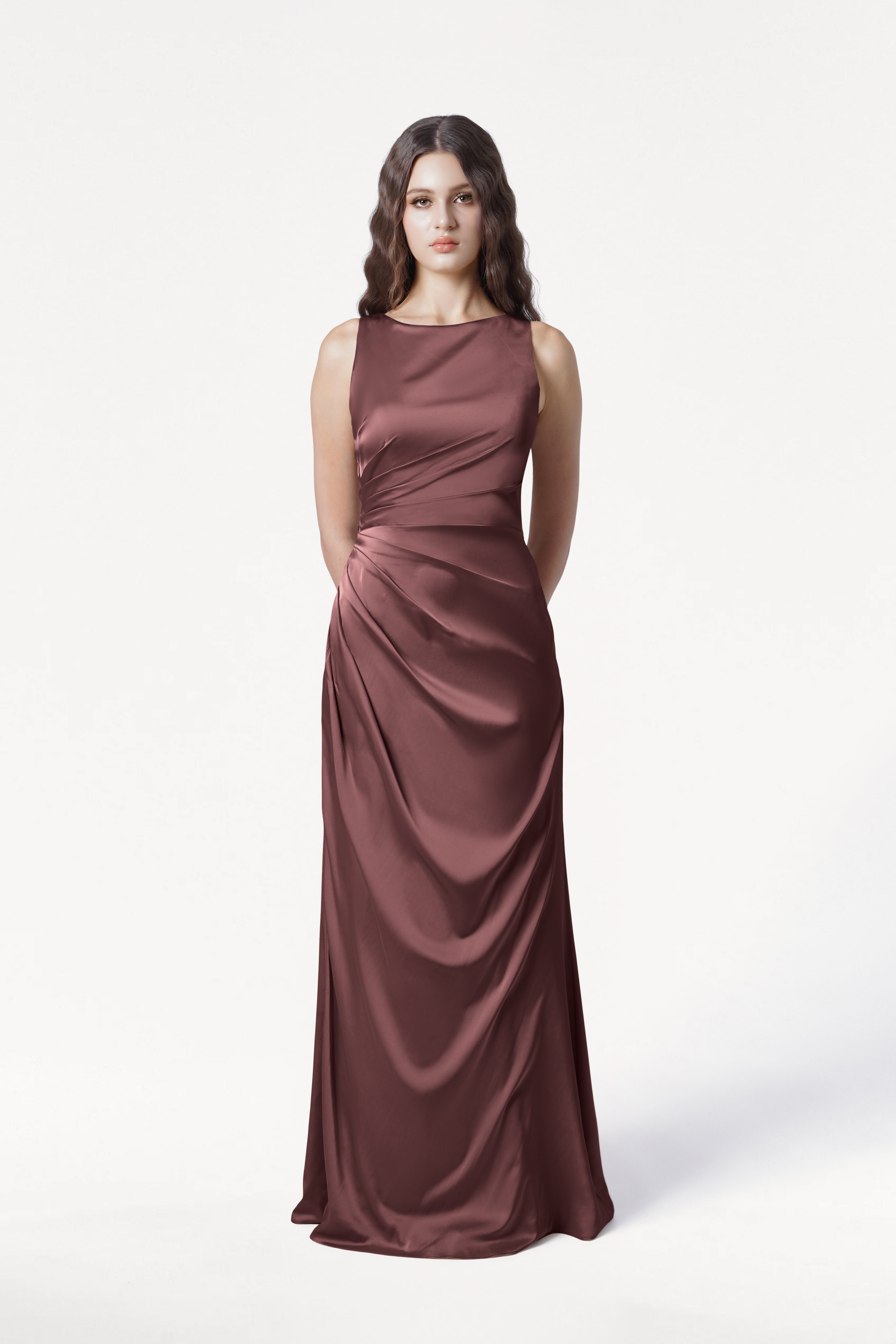 Nala Bridesmaid Dress in Chocolate Brown Satin