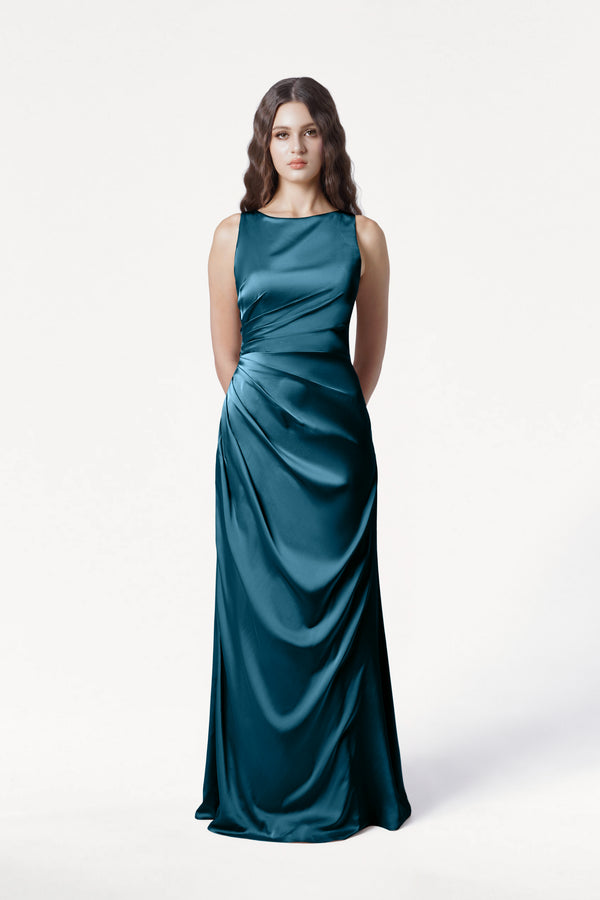Nala Bridesmaid Dress in Chocolate Brown Satin