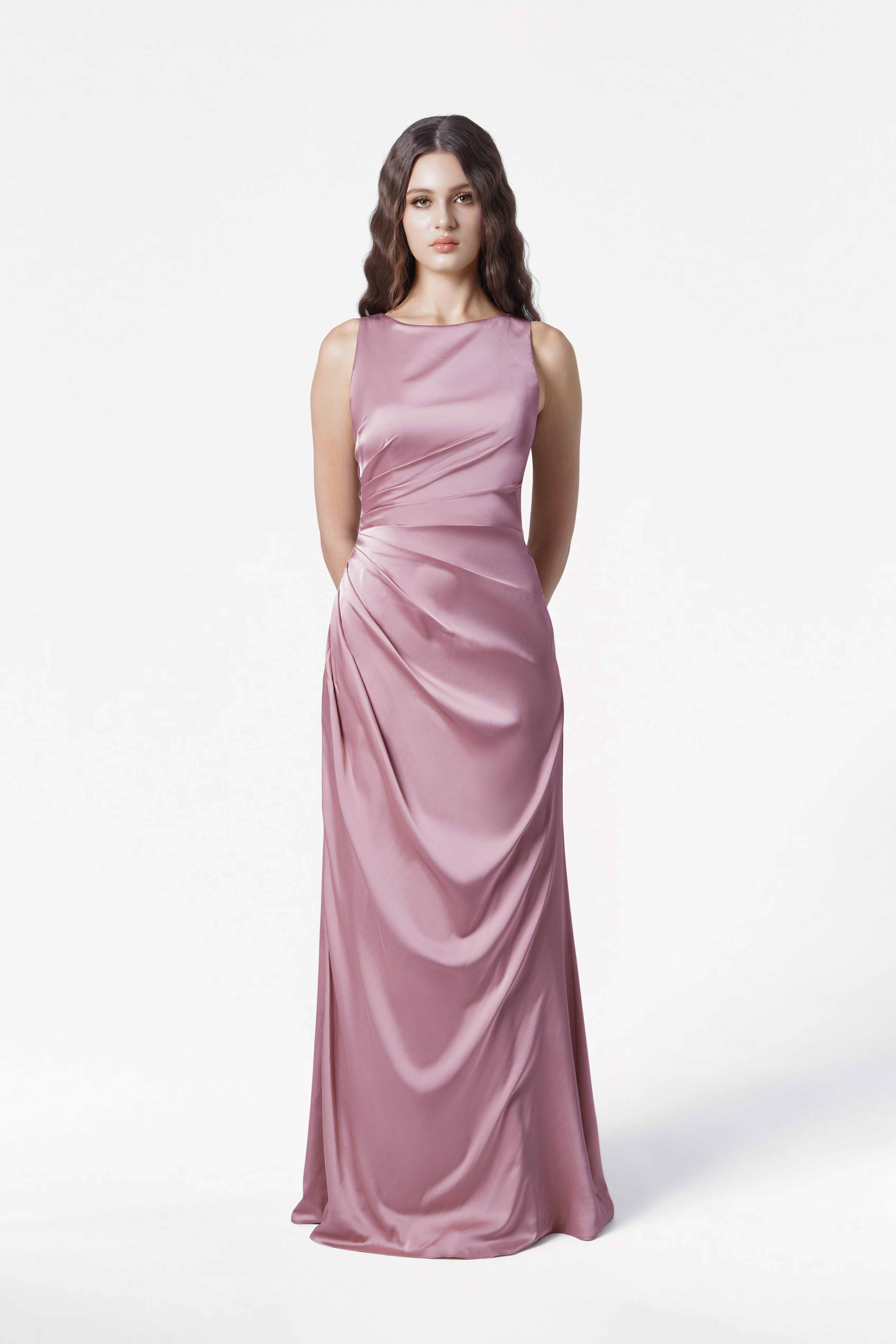 Nala Bridesmaid Dress in Rose Pink Satin