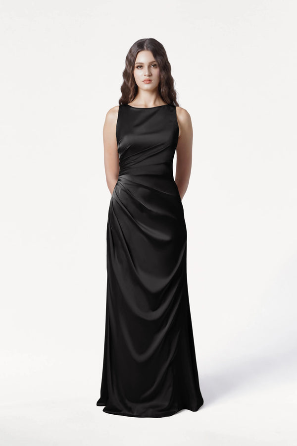 black satin dress bridesmaid Nala in global-created_at-12/11/2025 5:11 PM Sleeve Length Size:XL-XXL Cocktail Dress 2x Black
