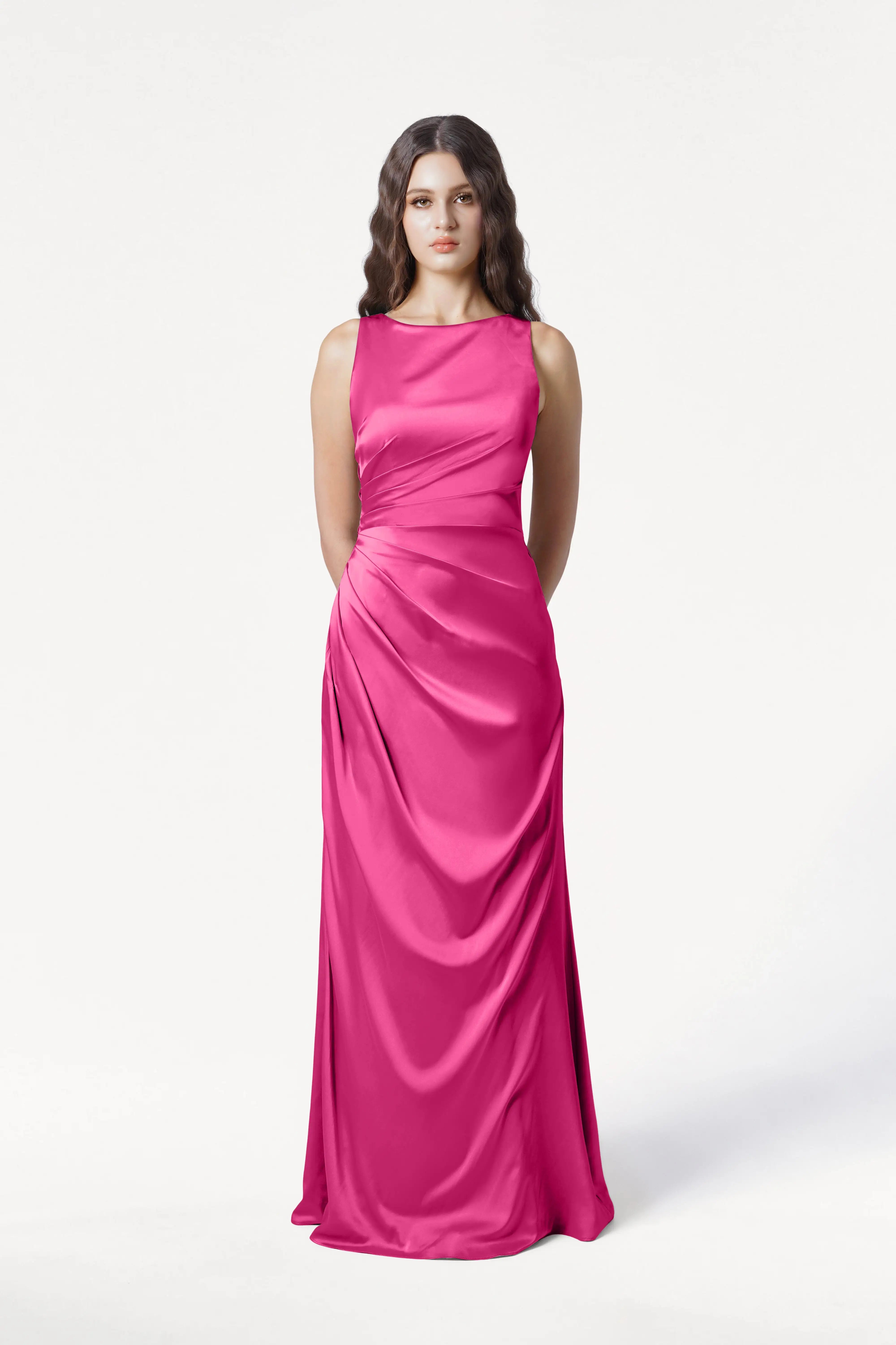 Nala Bridesmaid Dress in Cerise Satin