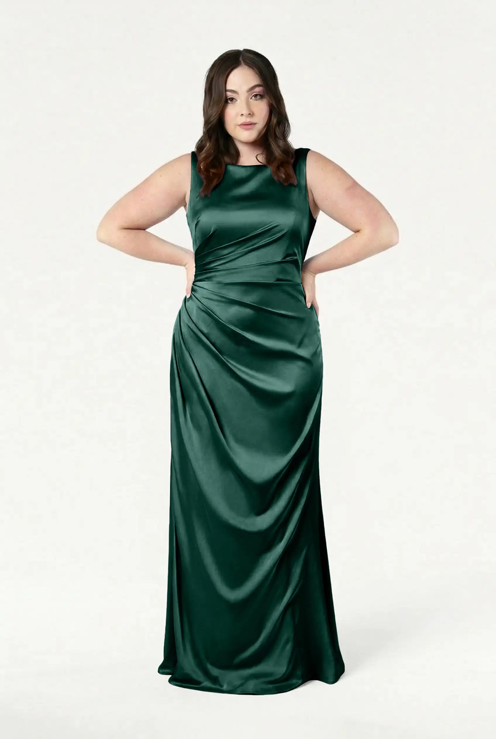 Nala Bridesmaid Dress in Forest Green Satin