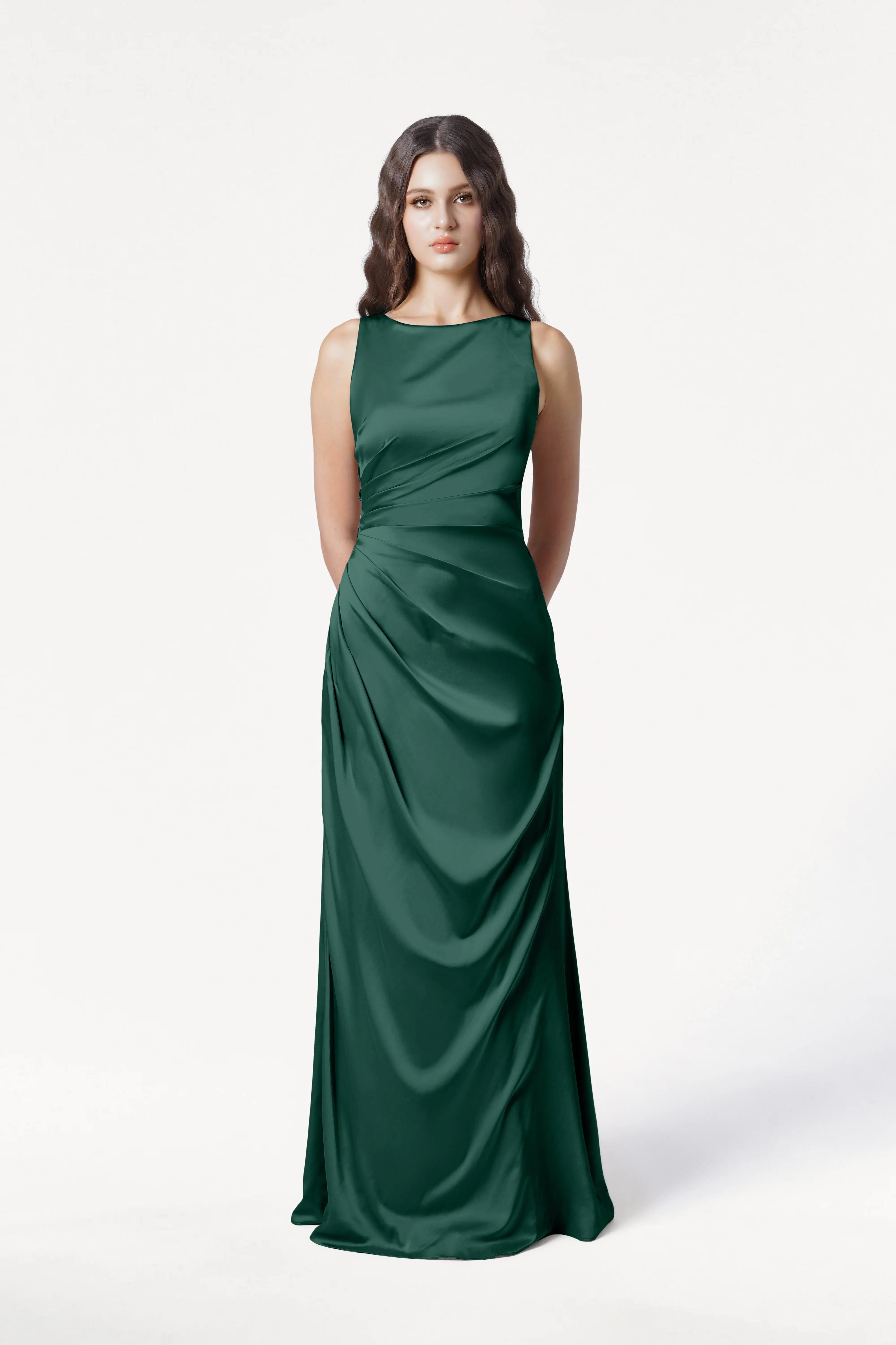 Nala Bridesmaid Dress in Forest Green Satin