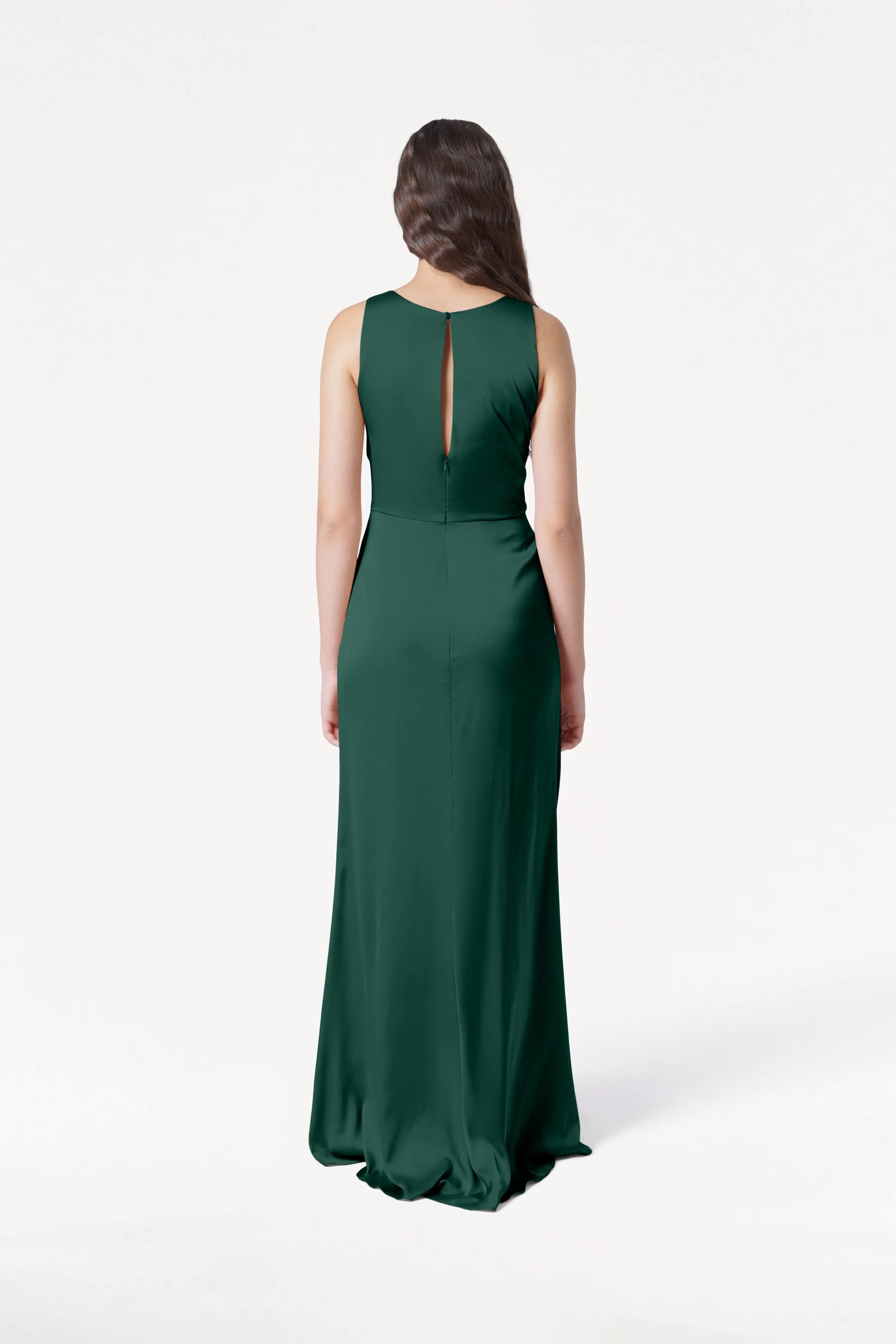 Nala Bridesmaid Dress in Forest Green Satin