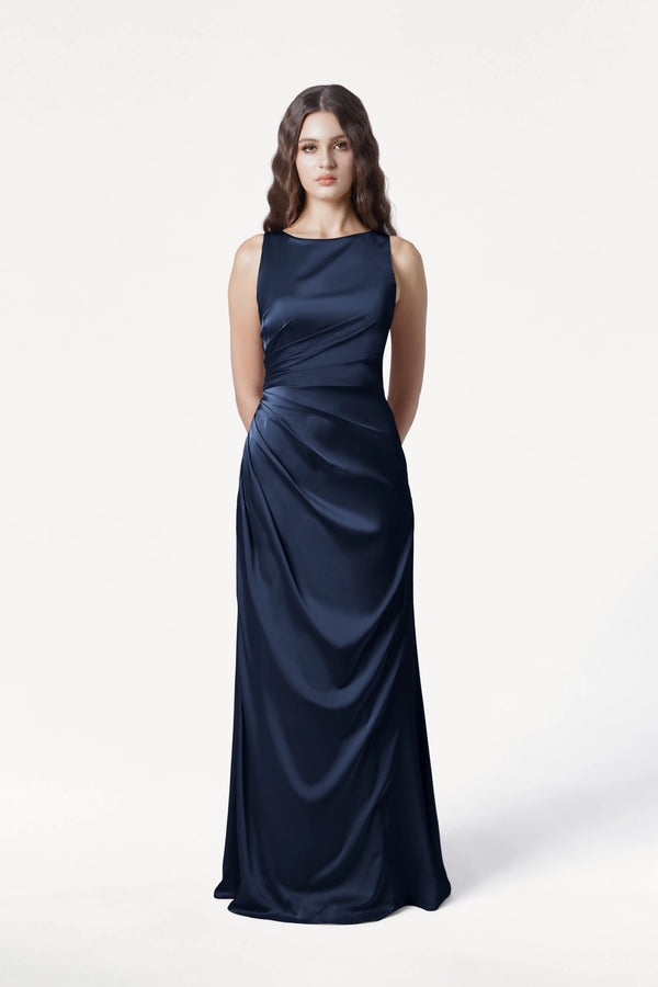 Nala Bridesmaid Dress in Navy Satin