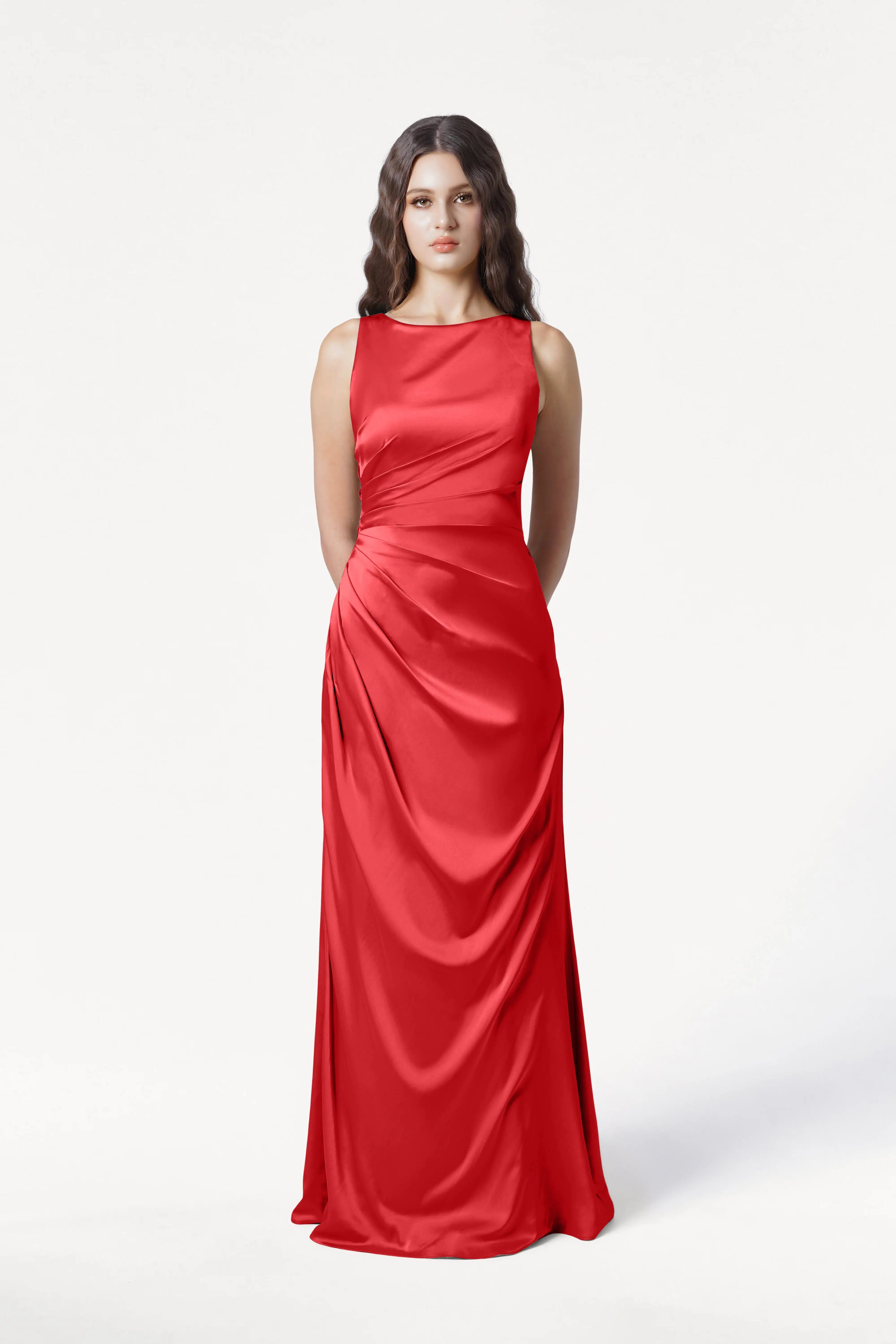 Nala Bridesmaid Dress in Ruby Satin