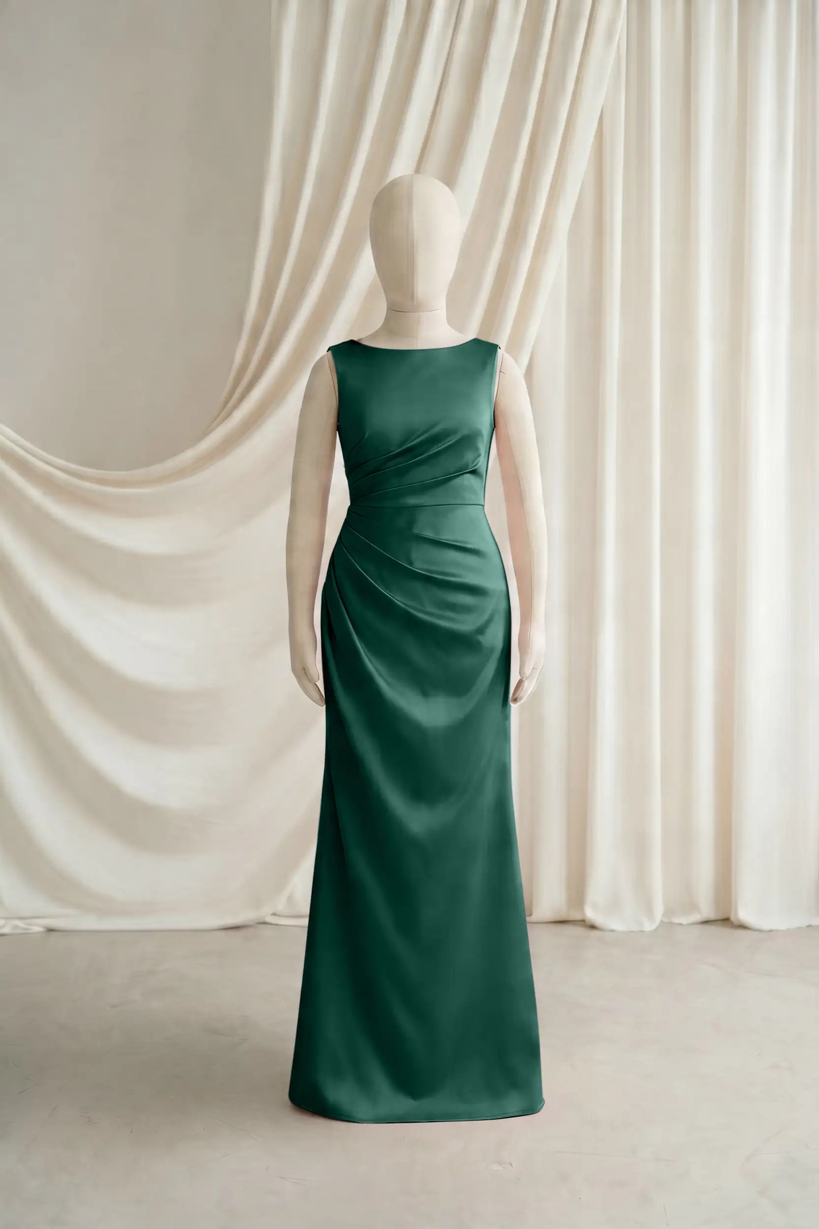 Nala Junior Bridesmaid Dress in Forest Green Satin