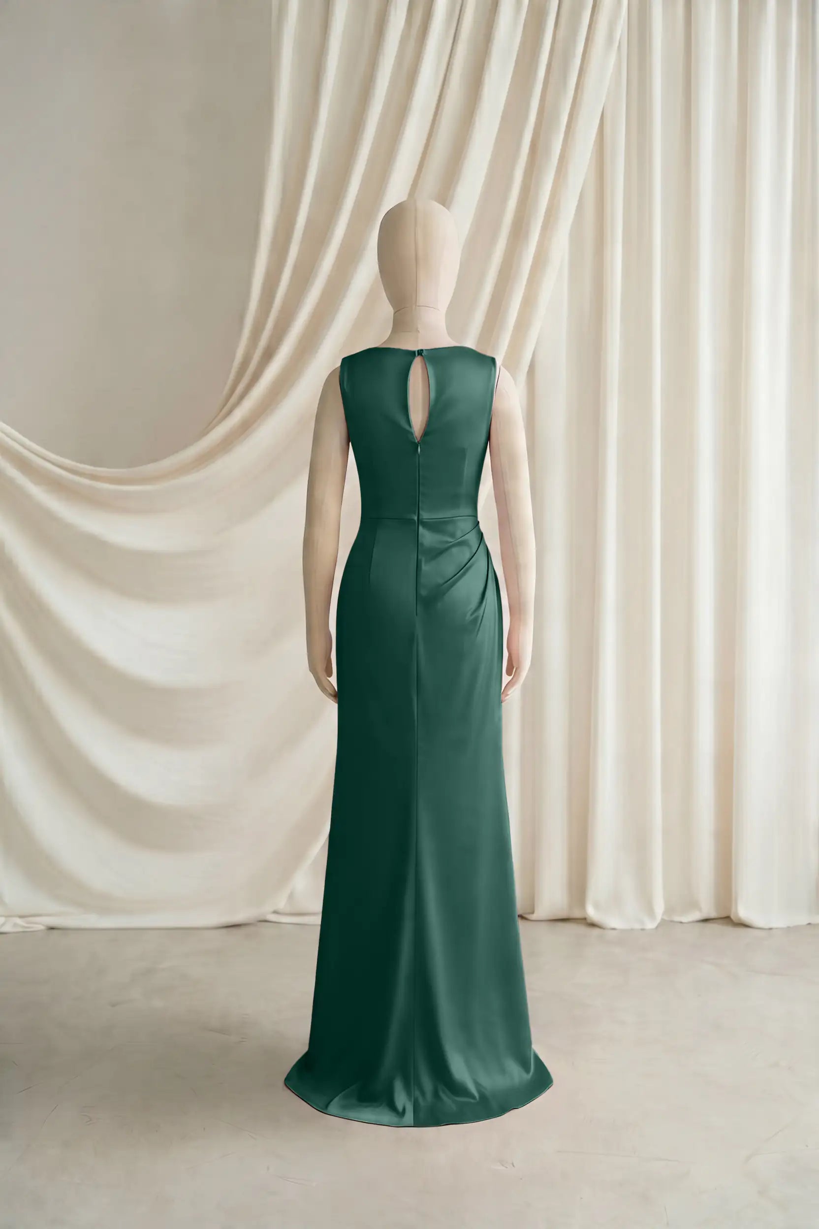 Nala Junior Bridesmaid Dress in Forest Green Satin
