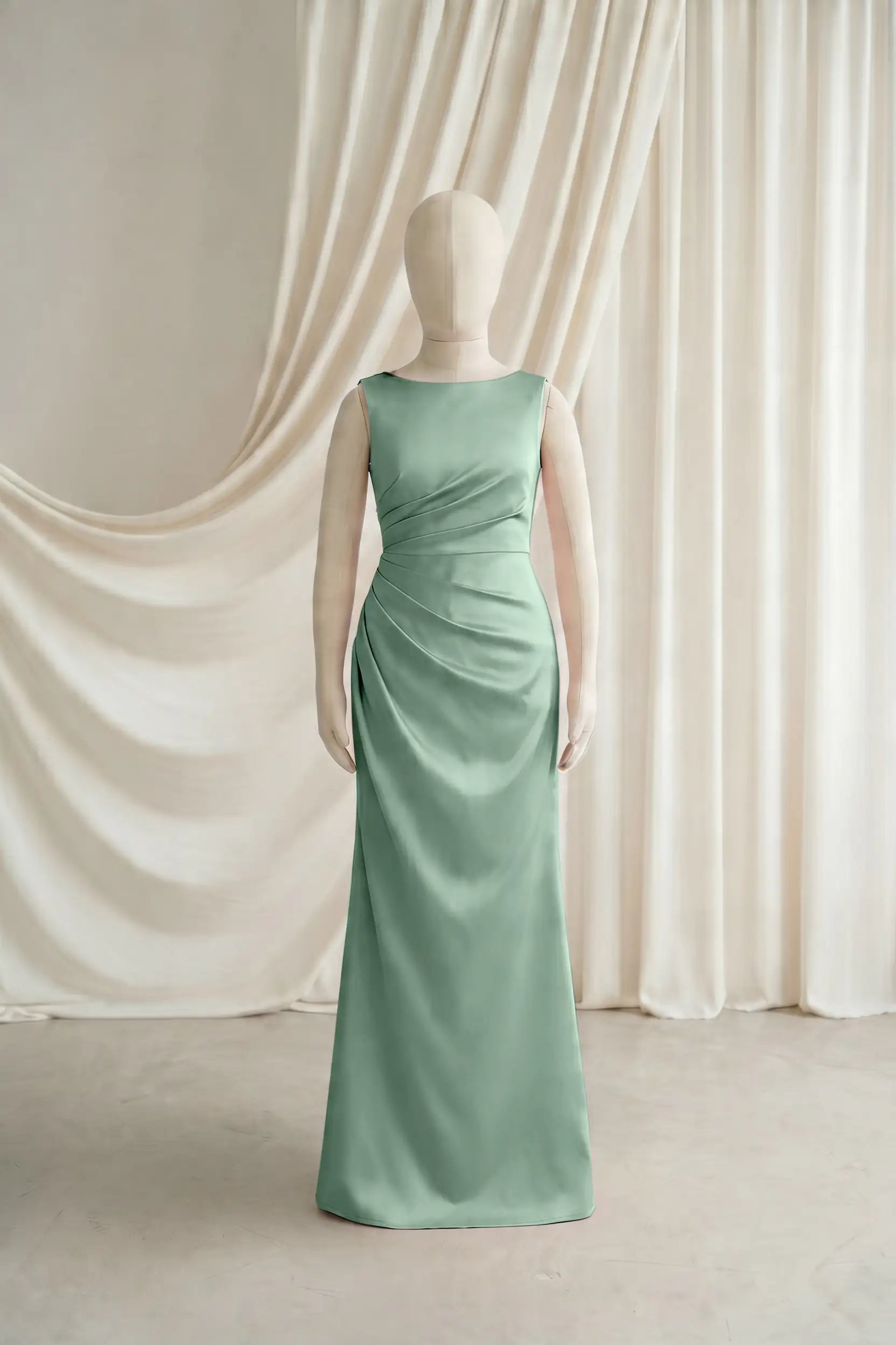 Nala Junior Bridesmaid Dress in Sage Green Satin