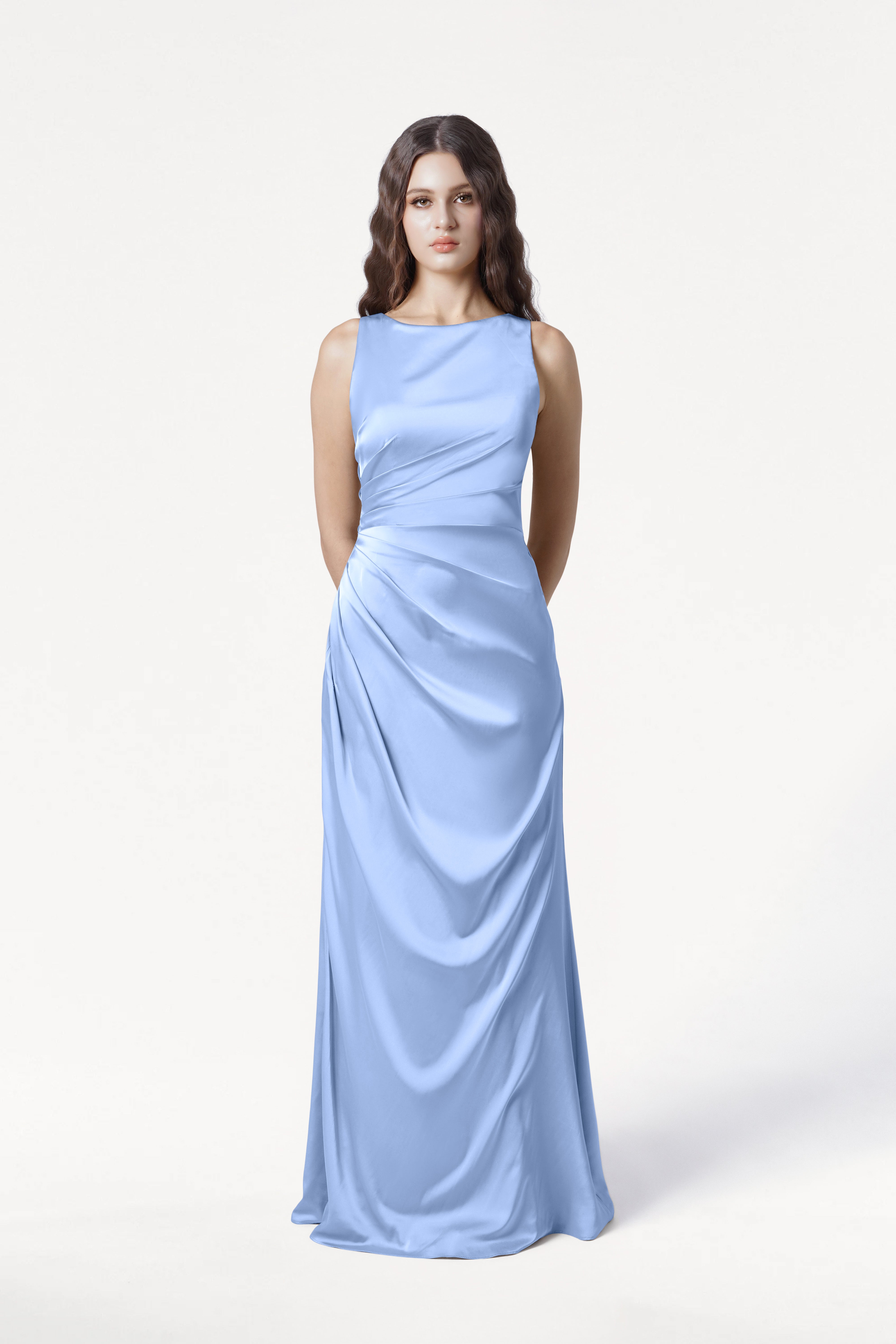 Nala Bridesmaid Dress in Dusty Blue Satin