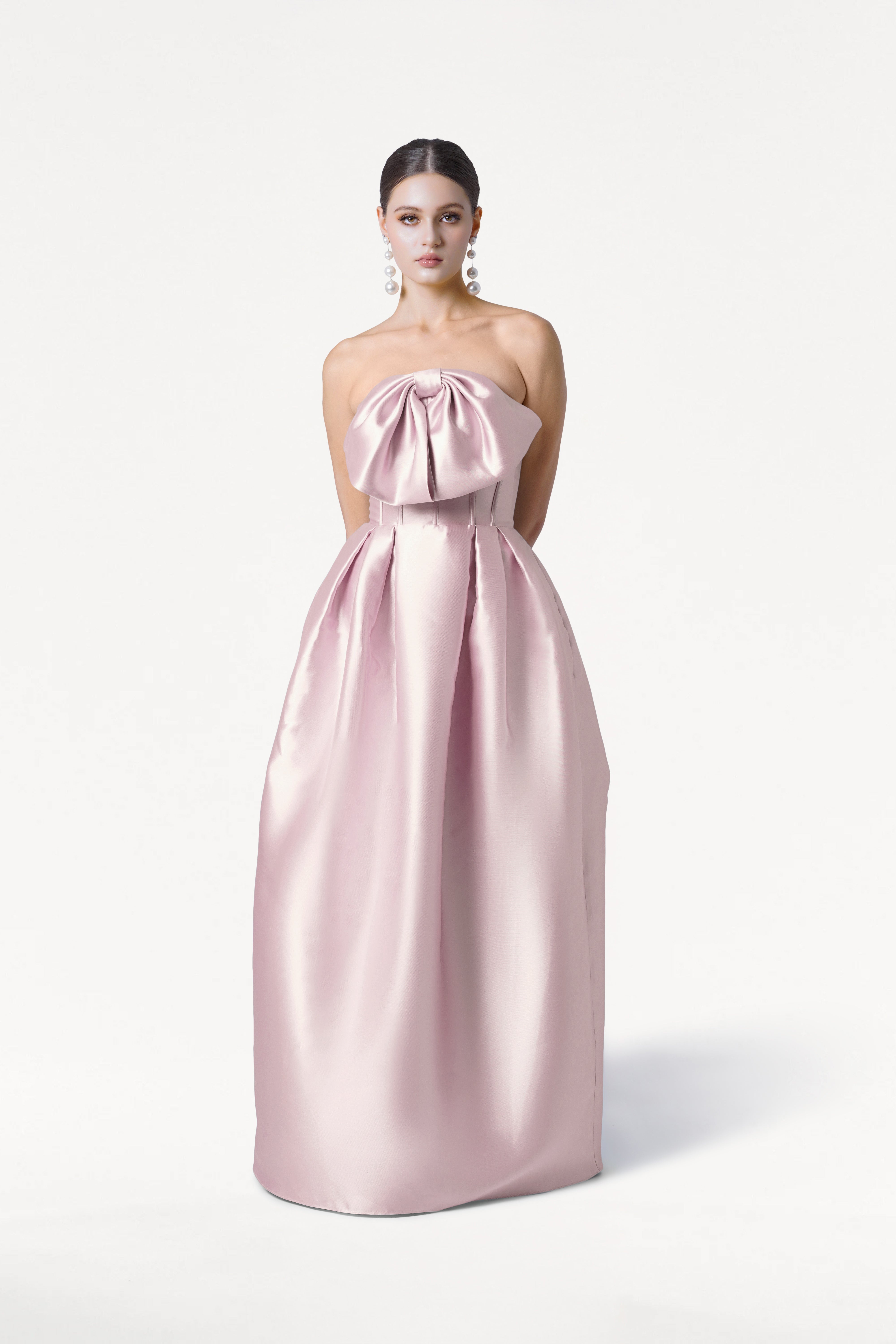 Ophelia Bridesmaid Dress in Blush Pink Satin Twill