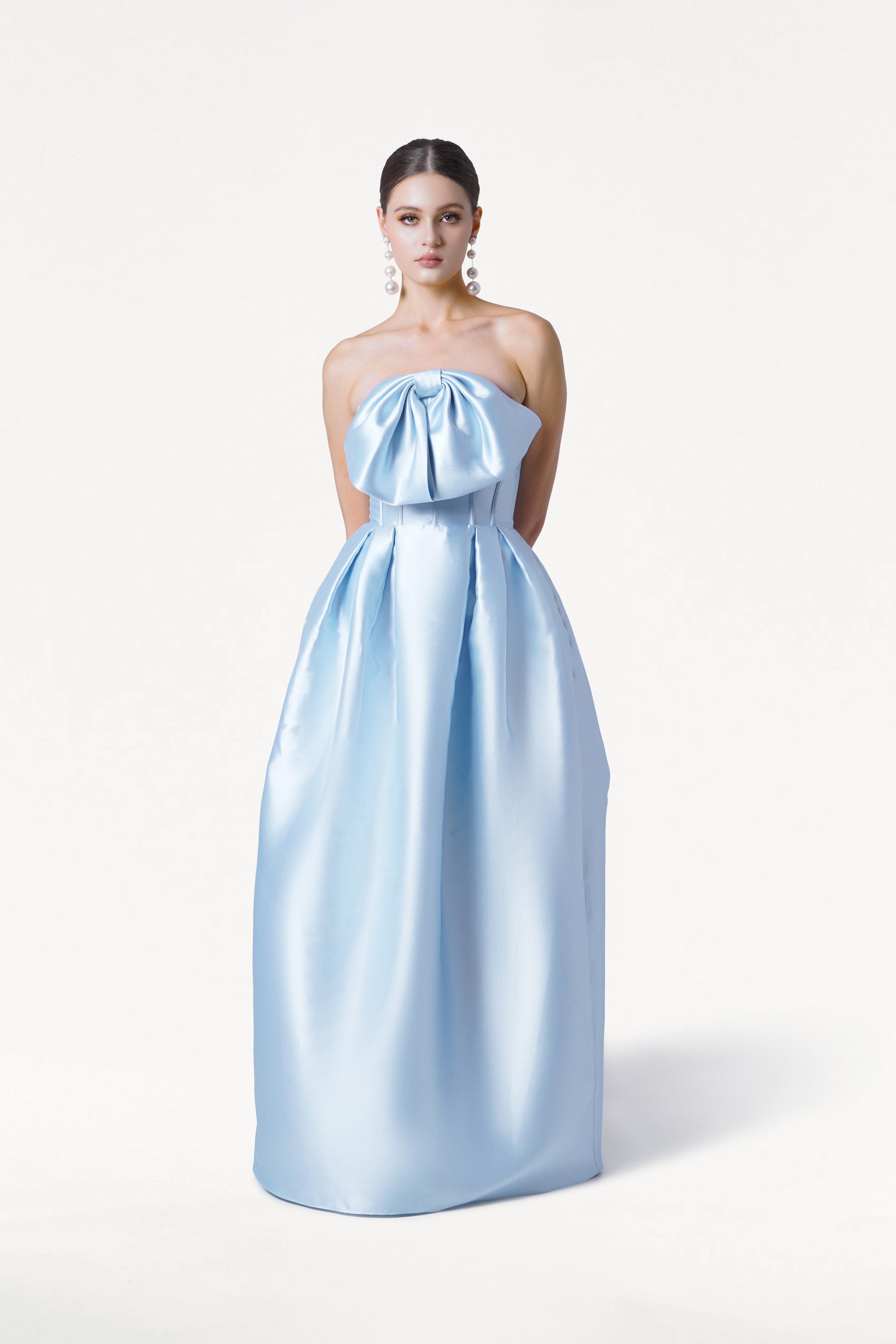 Ophelia Bridesmaid Dress in Frosted Blue Satin Twill