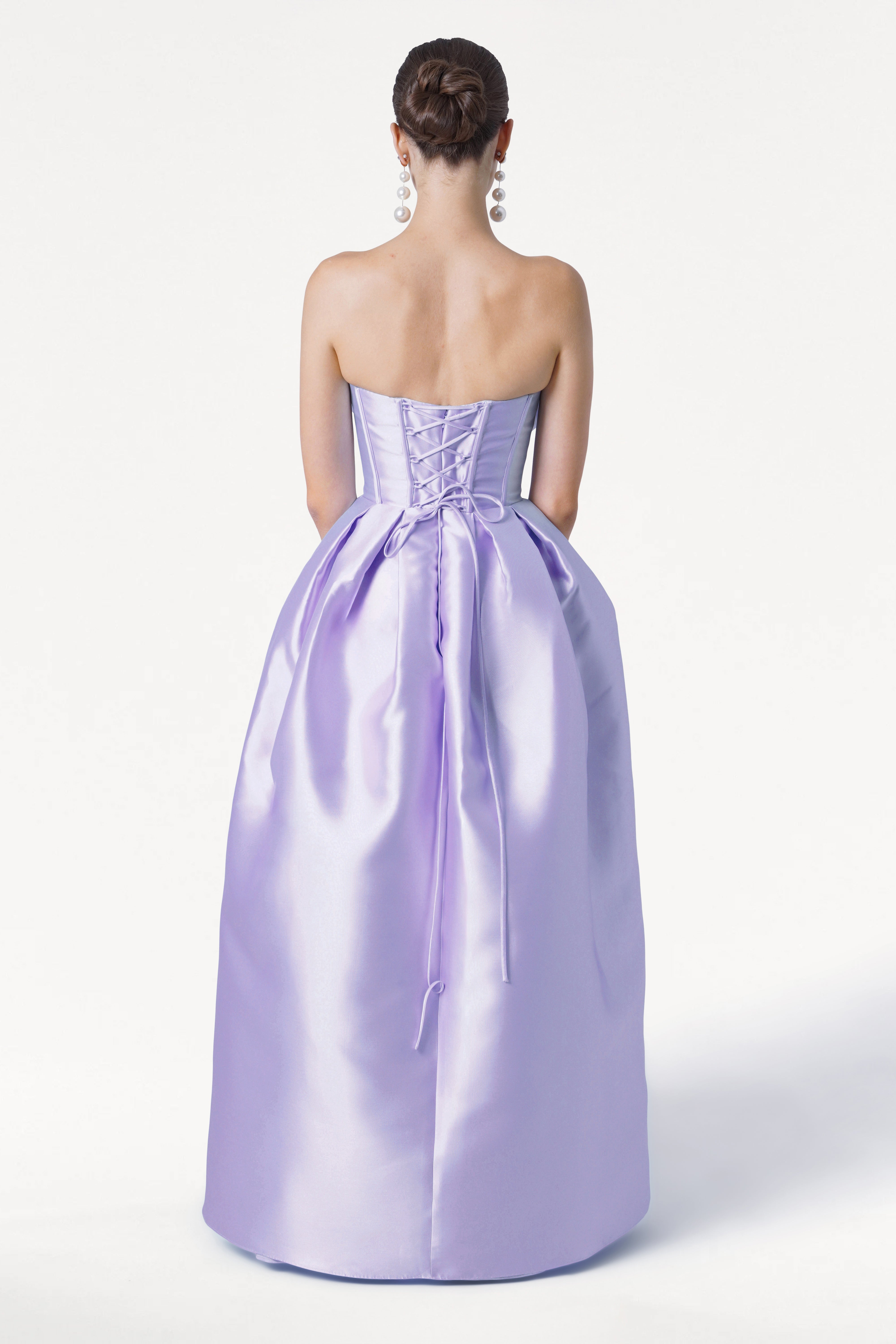 Ophelia Bridesmaid Dress in Lilac Mist Satin Twill
