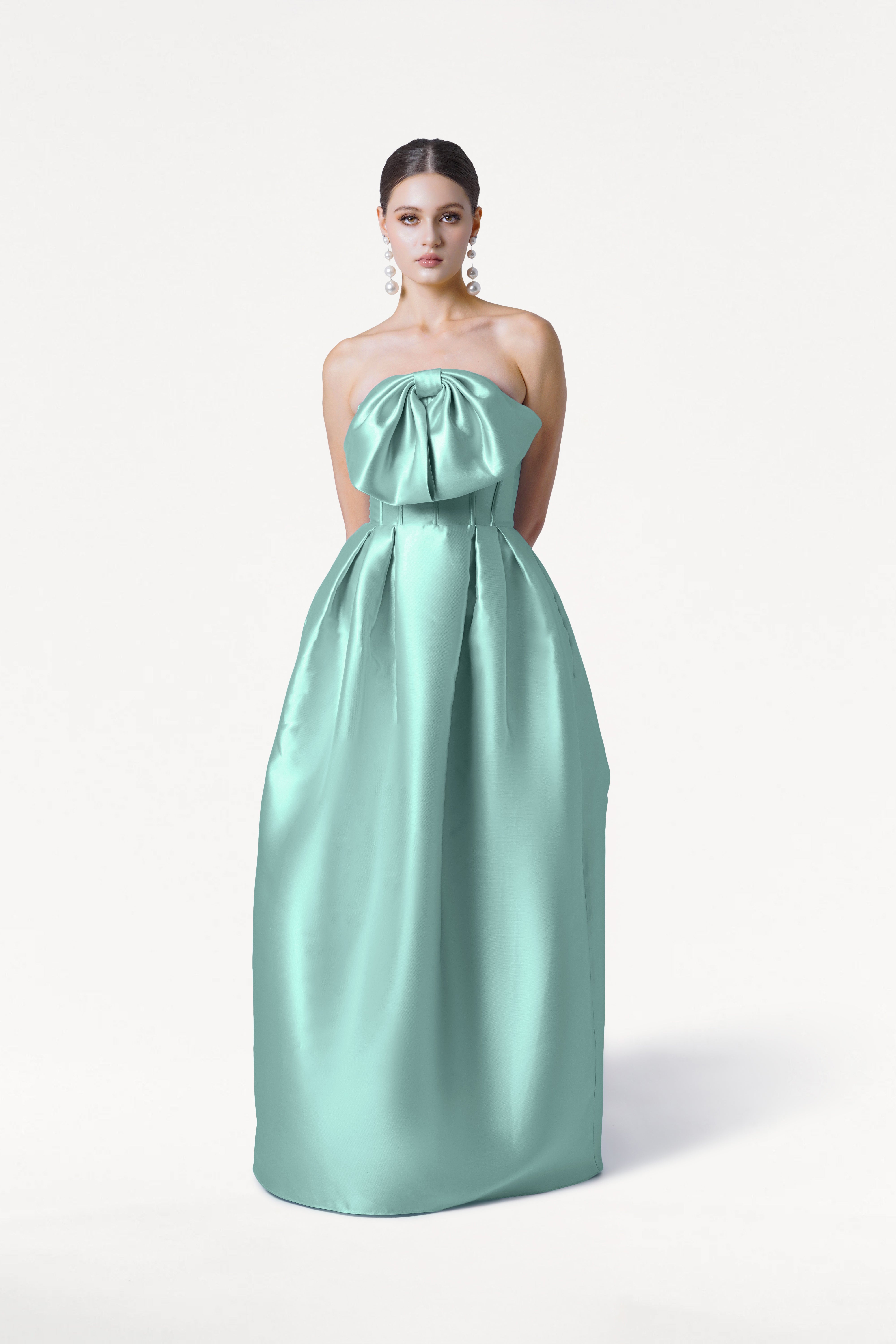 Ophelia Bridesmaid Dress in Seafoam Satin Twill