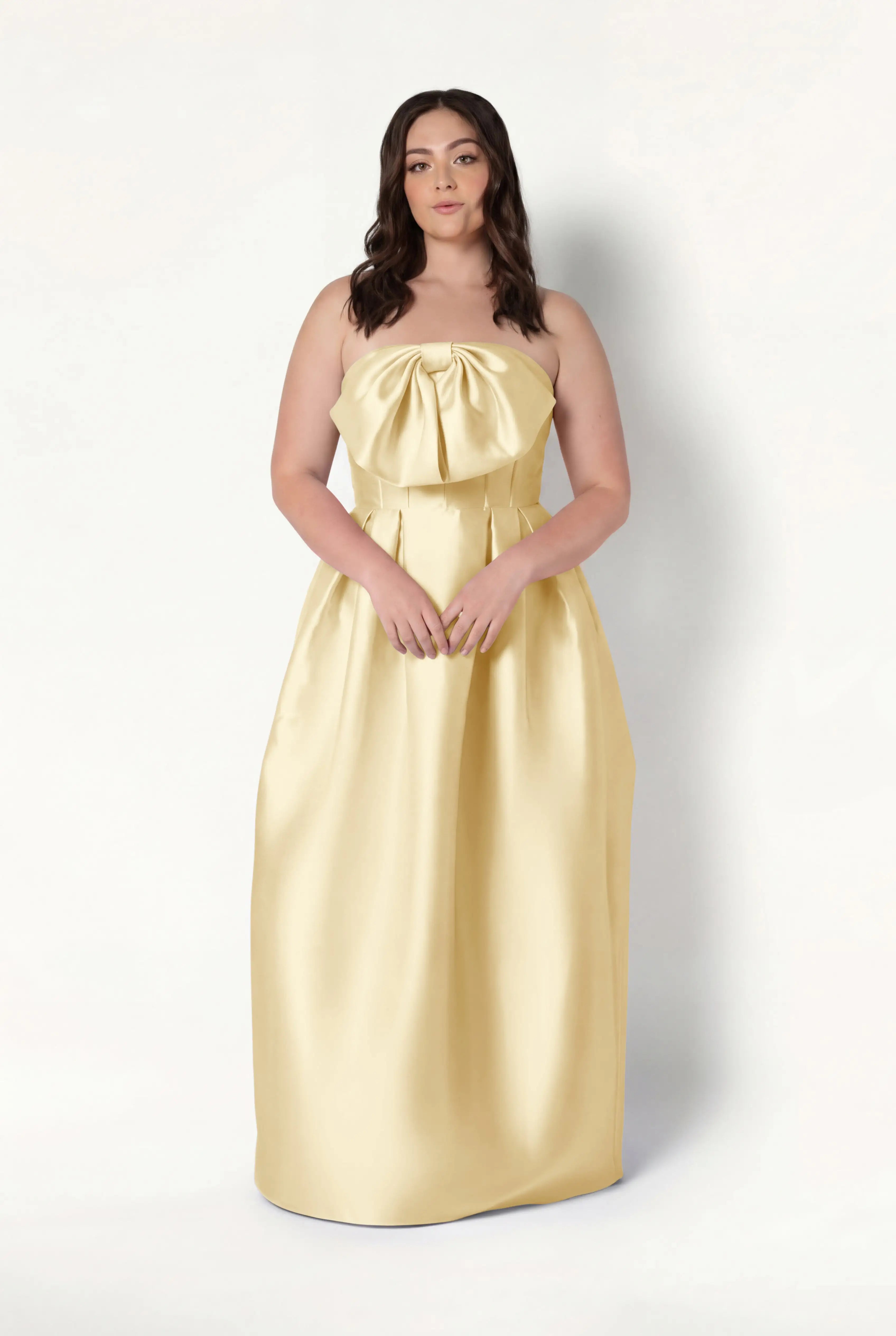 Ophelia Bridesmaid Dress in Butter Yellow Satin Twill
