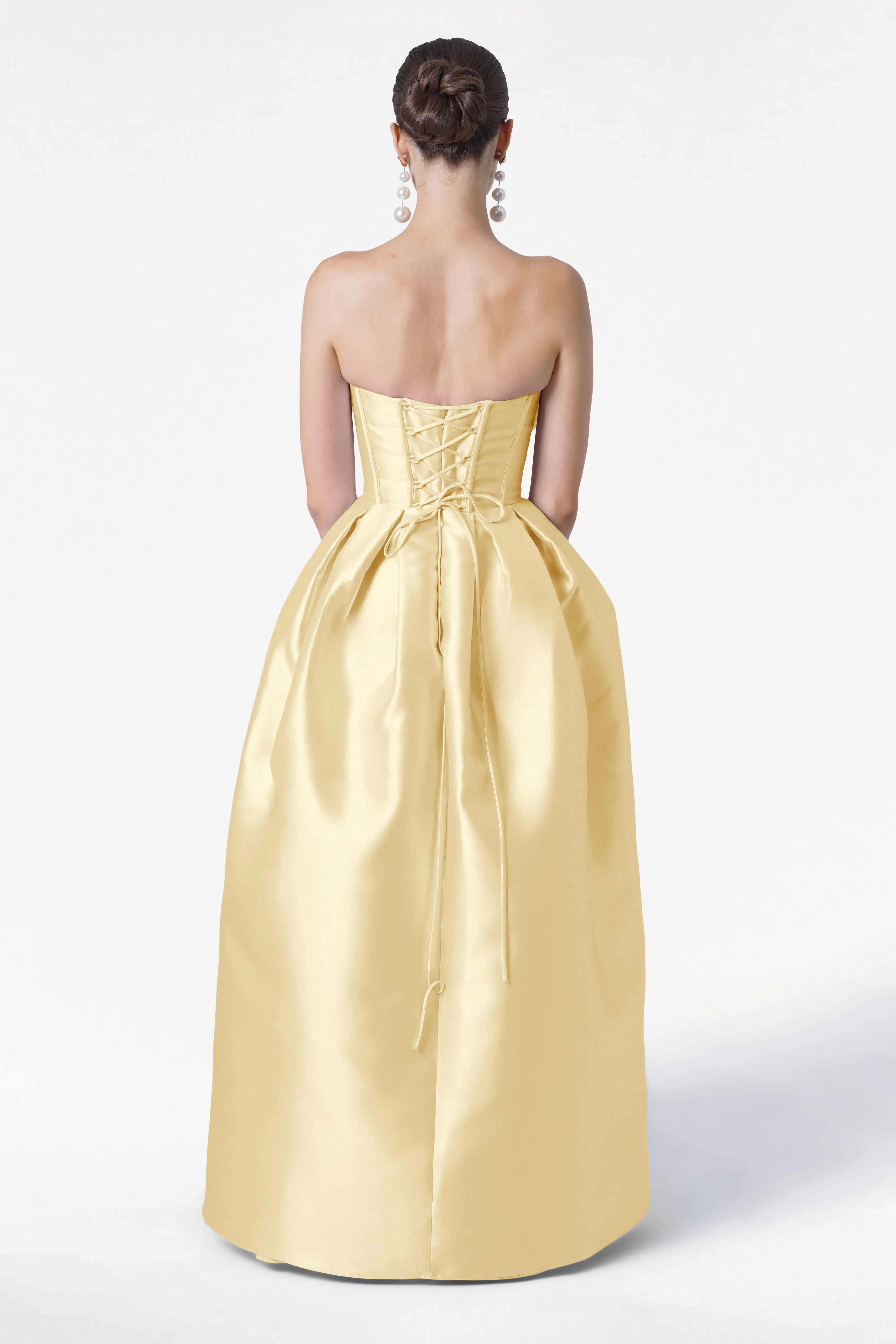 Ophelia Bridesmaid Dress in Butter Yellow Satin Twill