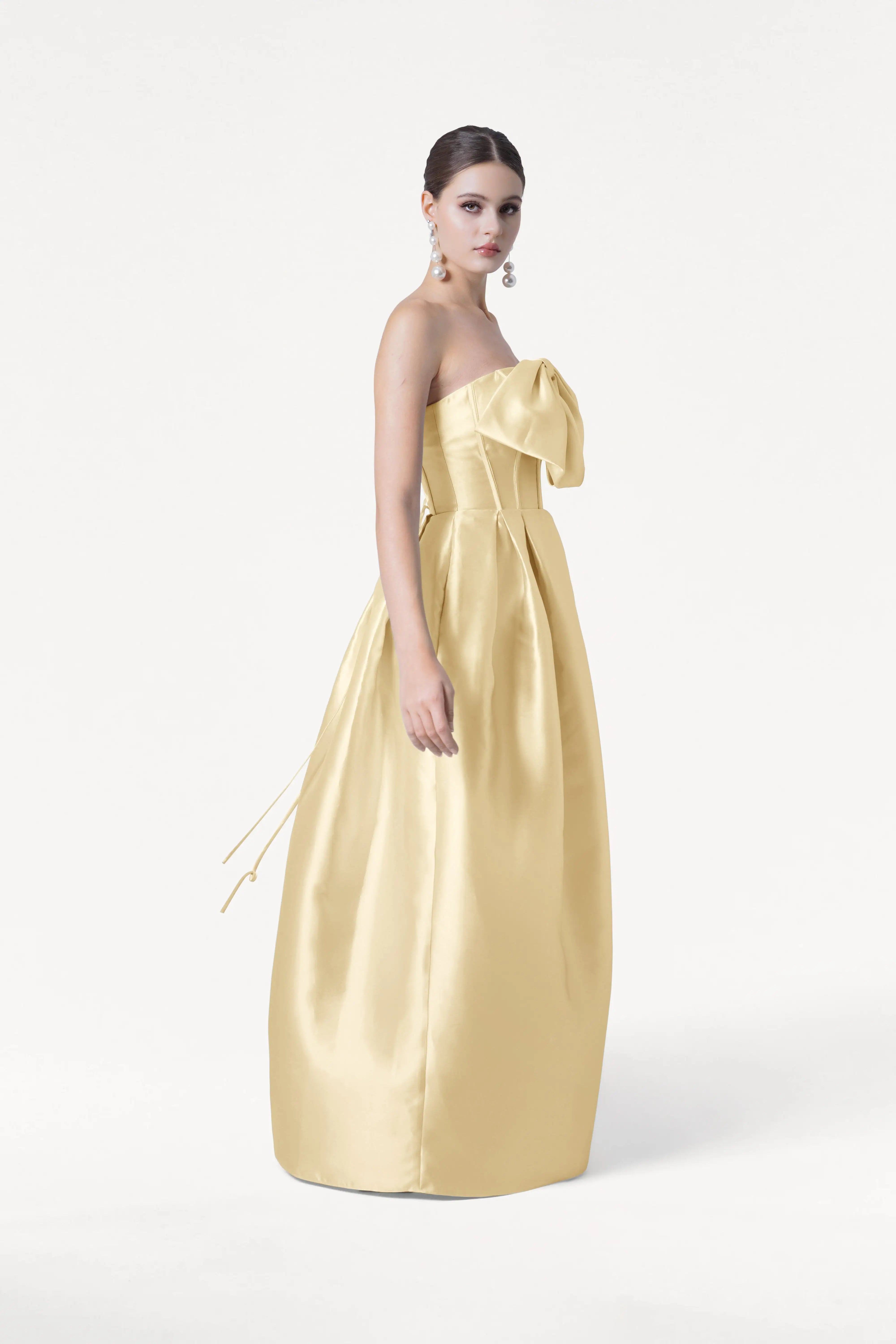 Ophelia Bridesmaid Dress in Butter Yellow Satin Twill