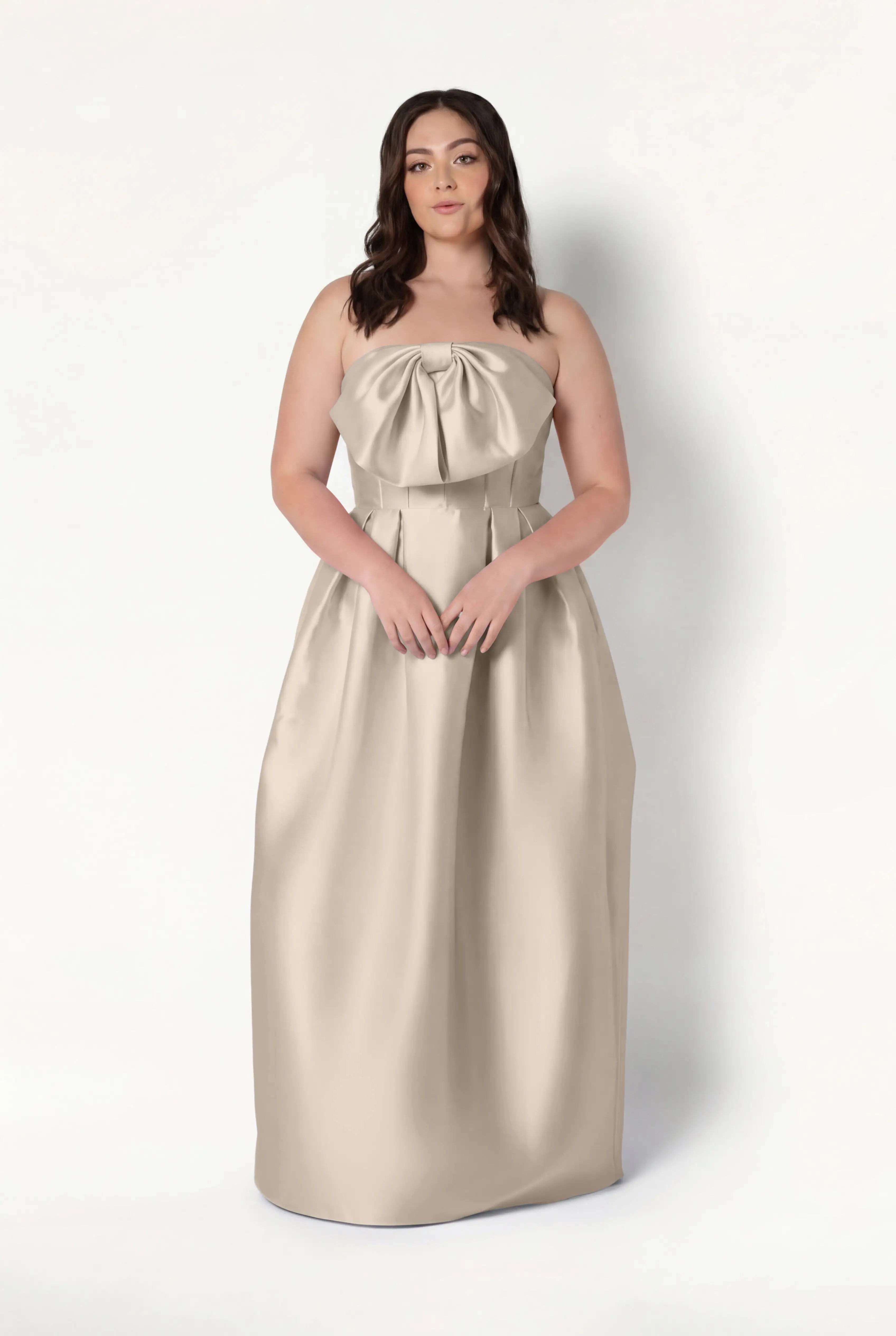 Ophelia Bridesmaid Dress in Champagne Sky Satin Twill