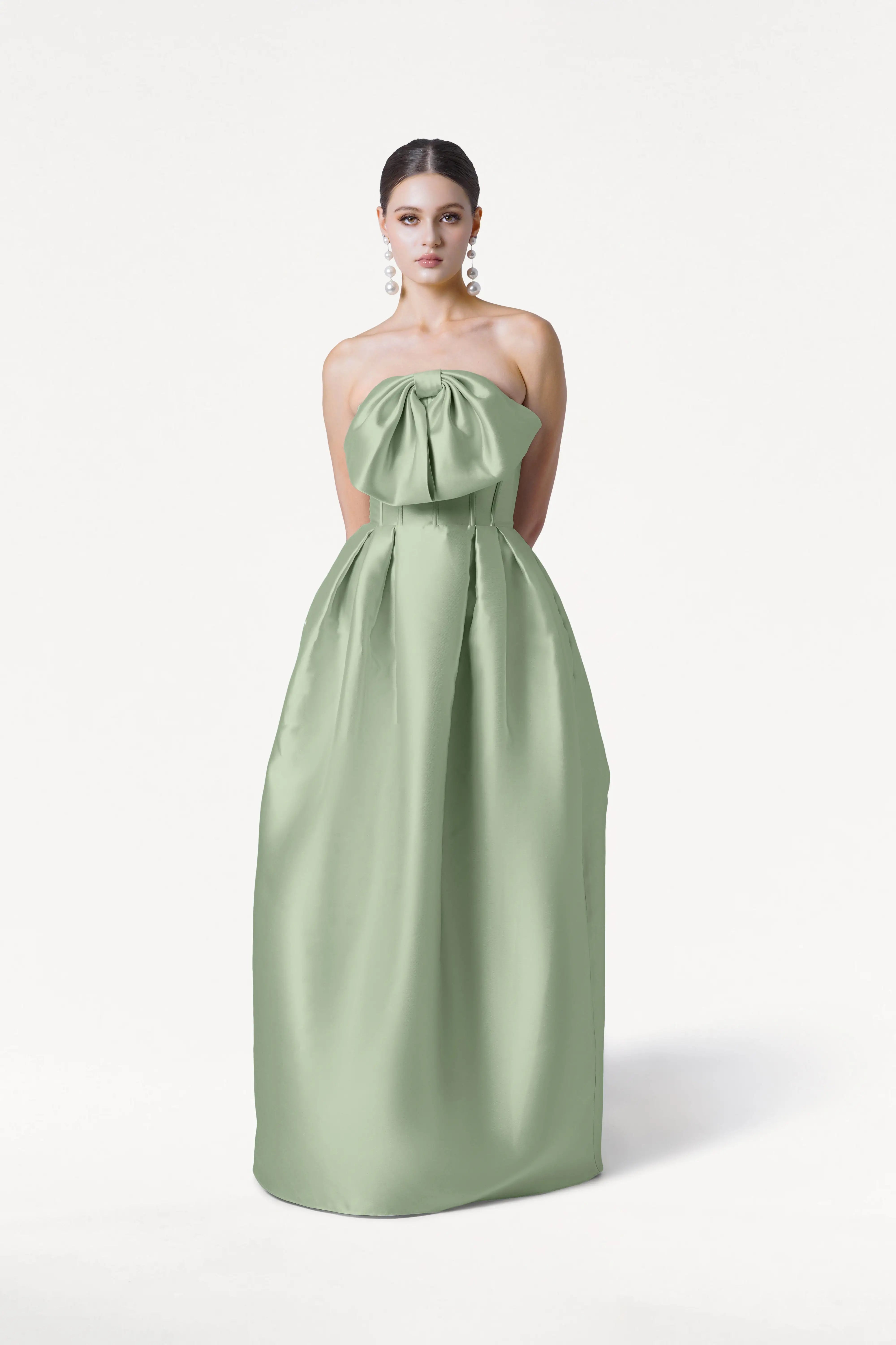 Ophelia Bridesmaid Dress in Sage Green Satin Twill