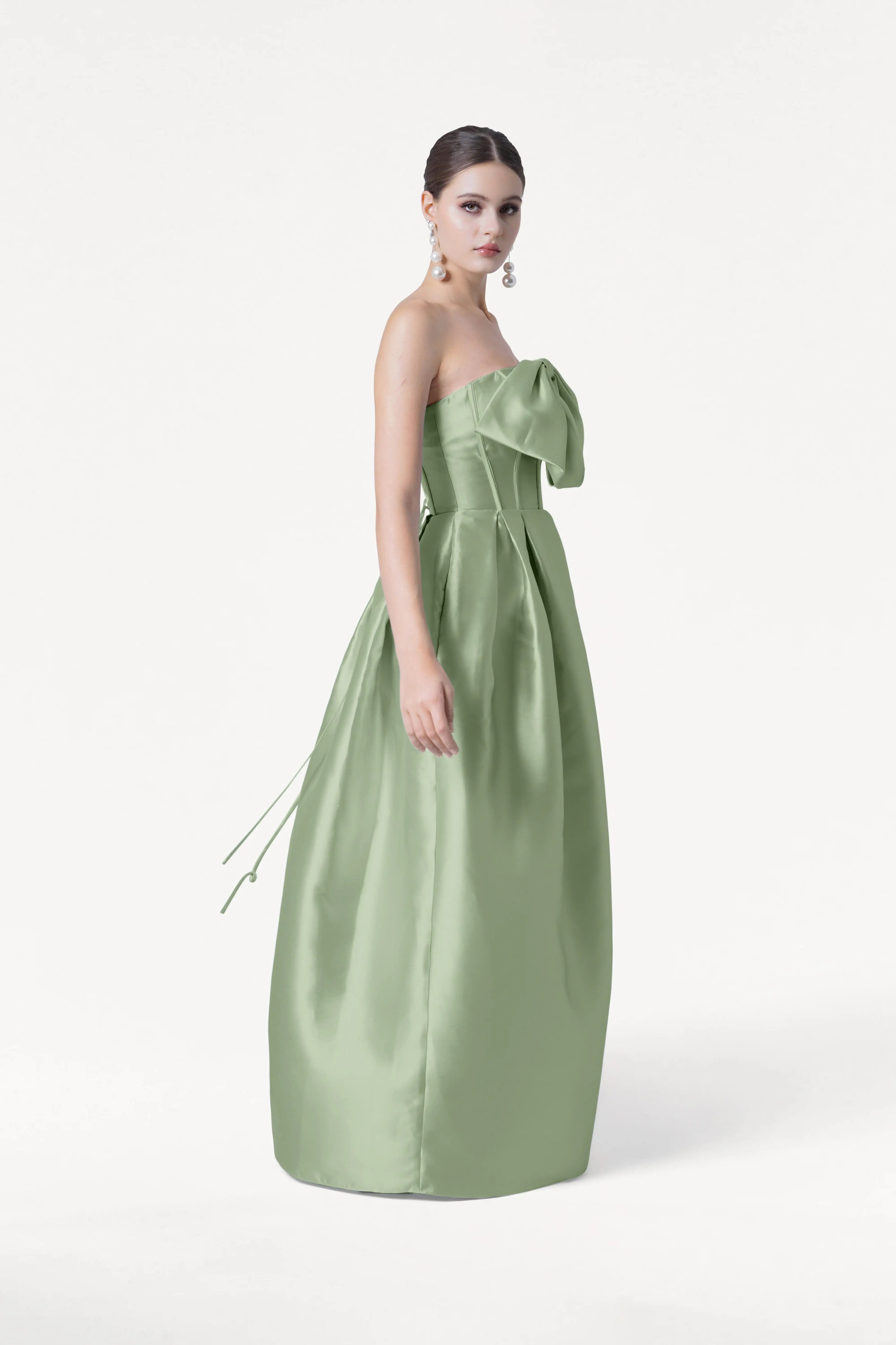 Ophelia Bridesmaid Dress in Sage Green Satin Twill