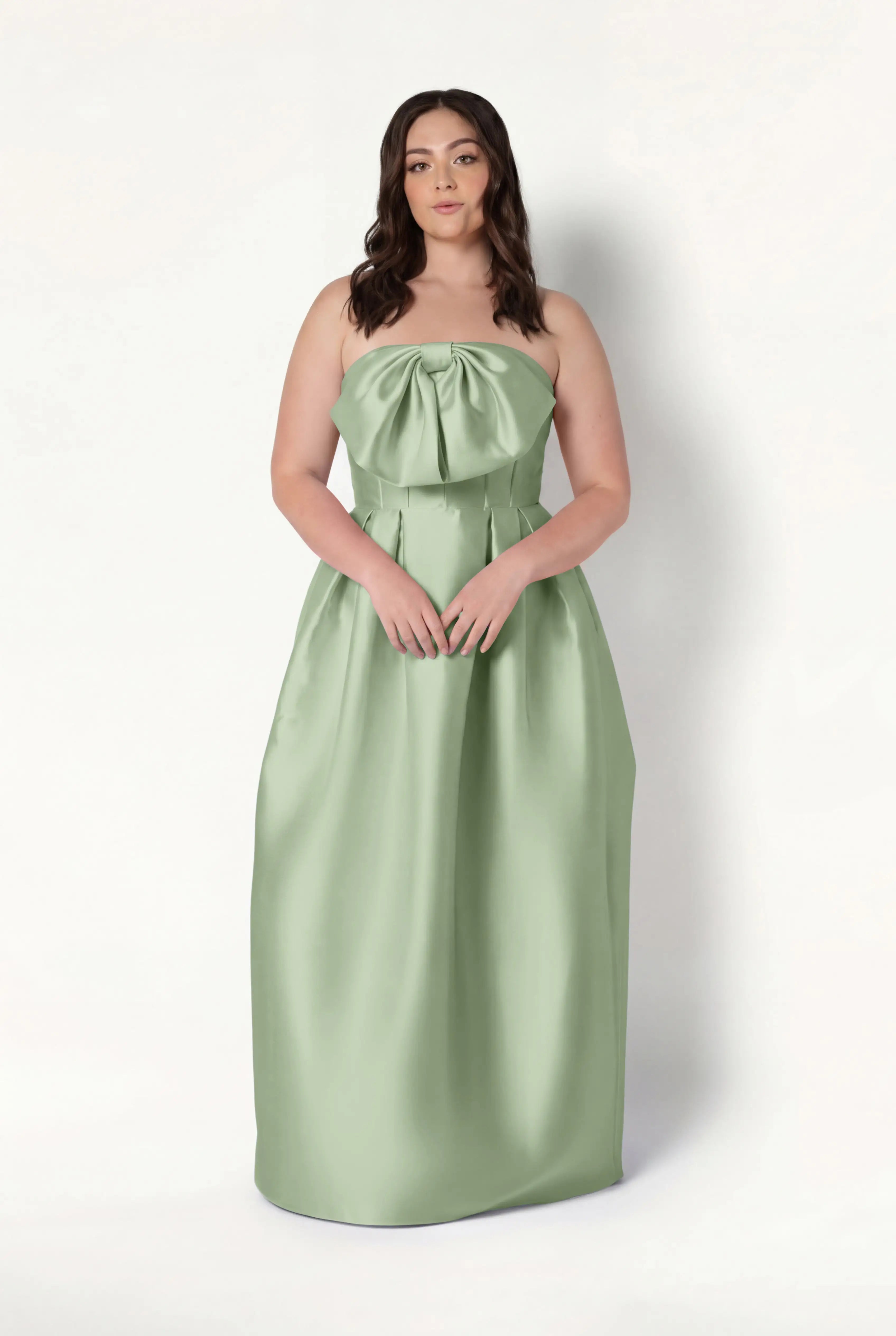 Ophelia Bridesmaid Dress in Sage Green Satin Twill