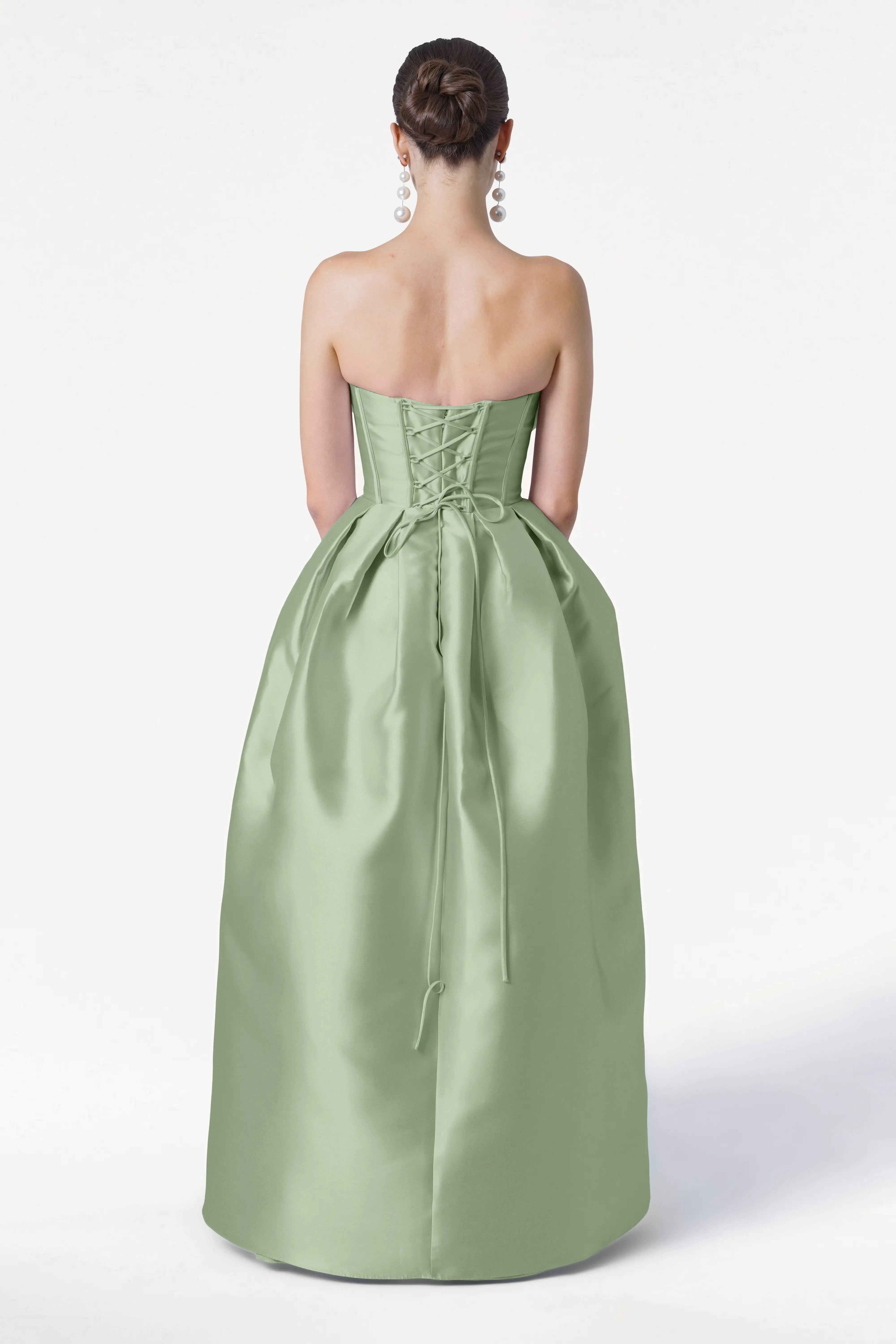 Ophelia Bridesmaid Dress in Sage Green Satin Twill