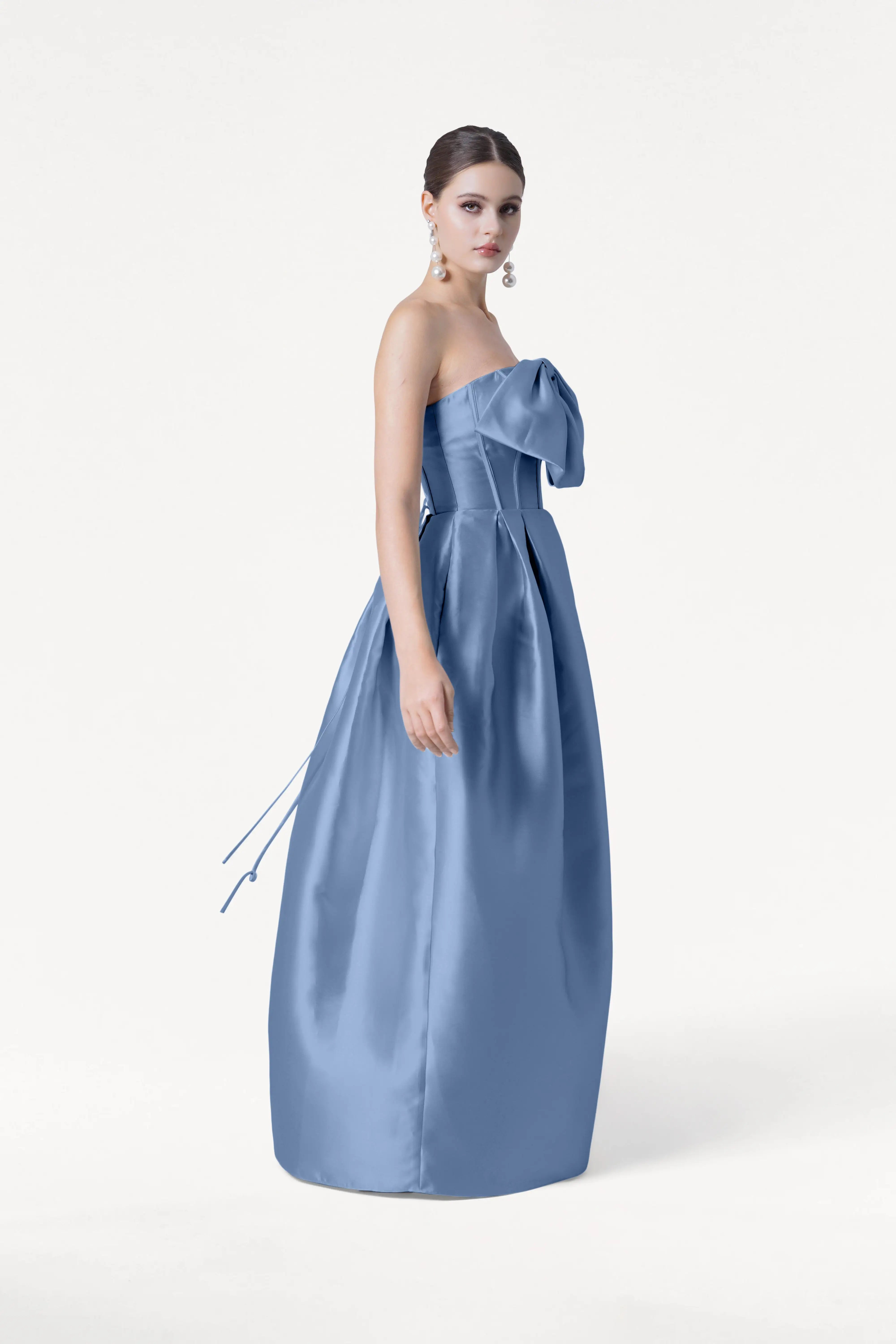 Ophelia Bridesmaid Dress in Vintage Blue Satin Twill