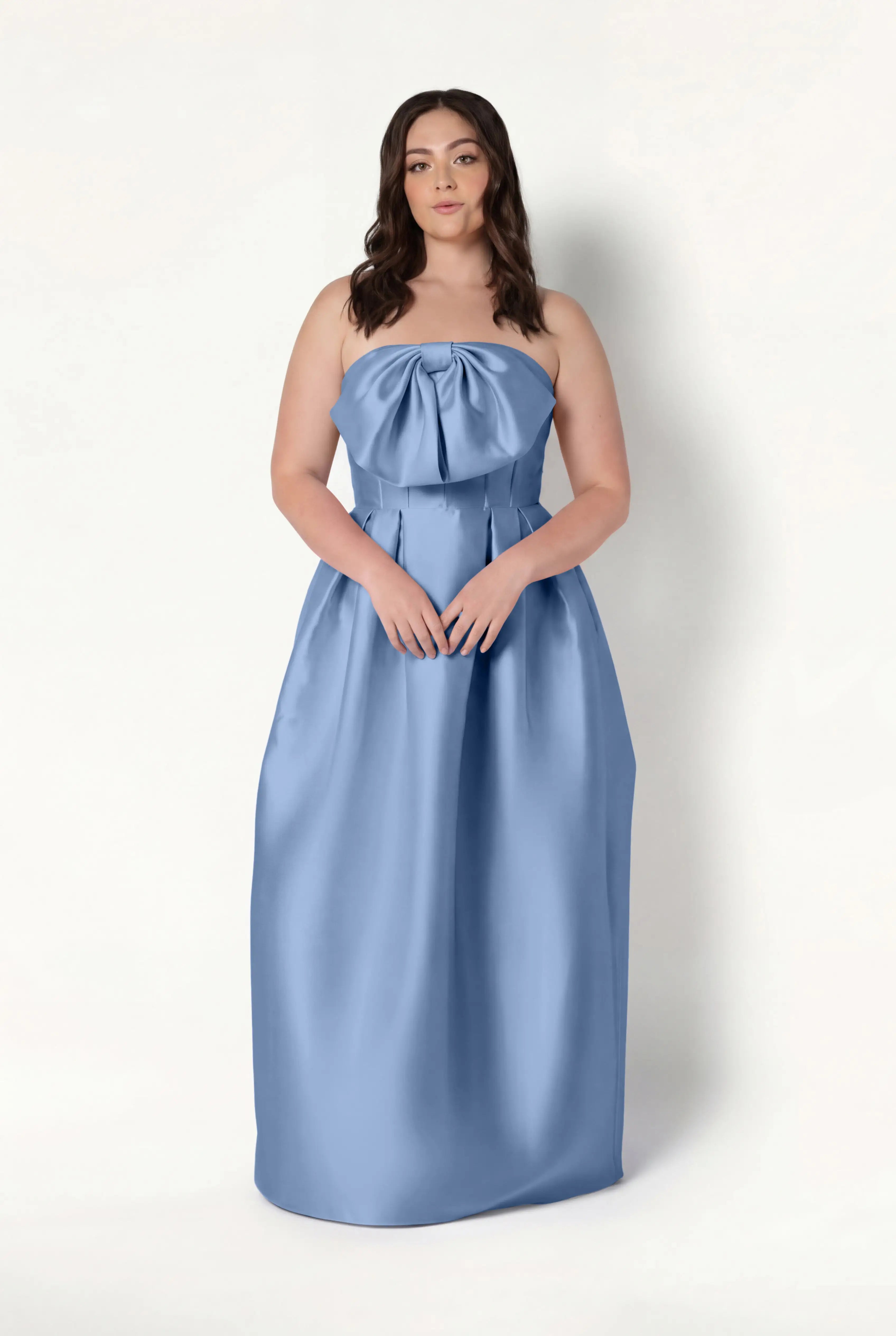 Ophelia Bridesmaid Dress in Vintage Blue Satin Twill