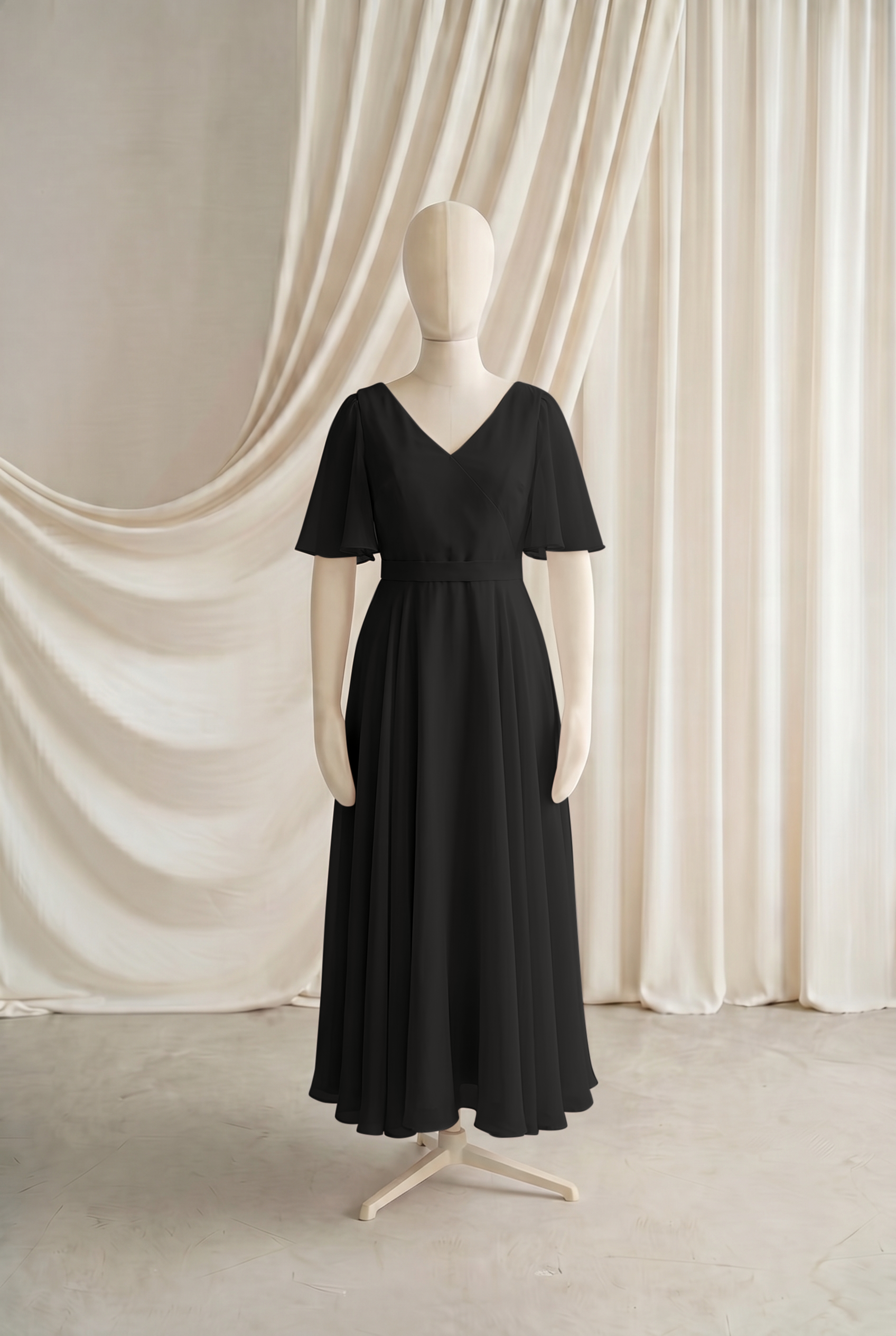 Phoebe Junior Bridesmaid Dress In Black Chiffon