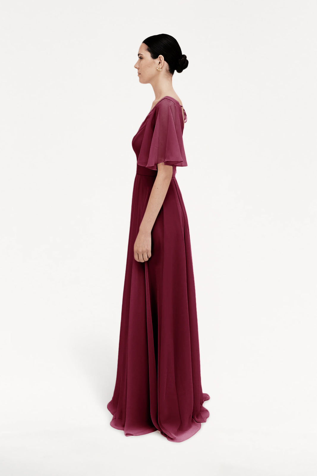 TH&TH Phoebe Bridesmaid Dress In Merlot Chiffon TH and TH TH&TH Phoebe Bridesmaid Dress In Merlot Chiffon TH and TH