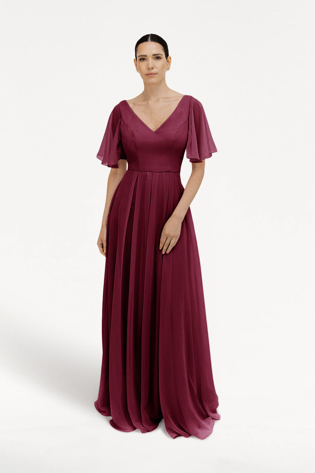 TH&TH Phoebe Bridesmaid Dress In Merlot Chiffon TH and TH TH&TH Phoebe Bridesmaid Dress In Merlot Chiffon TH and TH