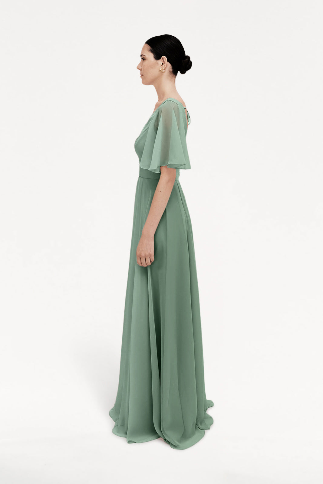 TH&TH Phoebe Bridesmaid Dress In Sage Green Chiffon TH&TH Phoebe Bridesmaid Dress In Sage Green Chiffon