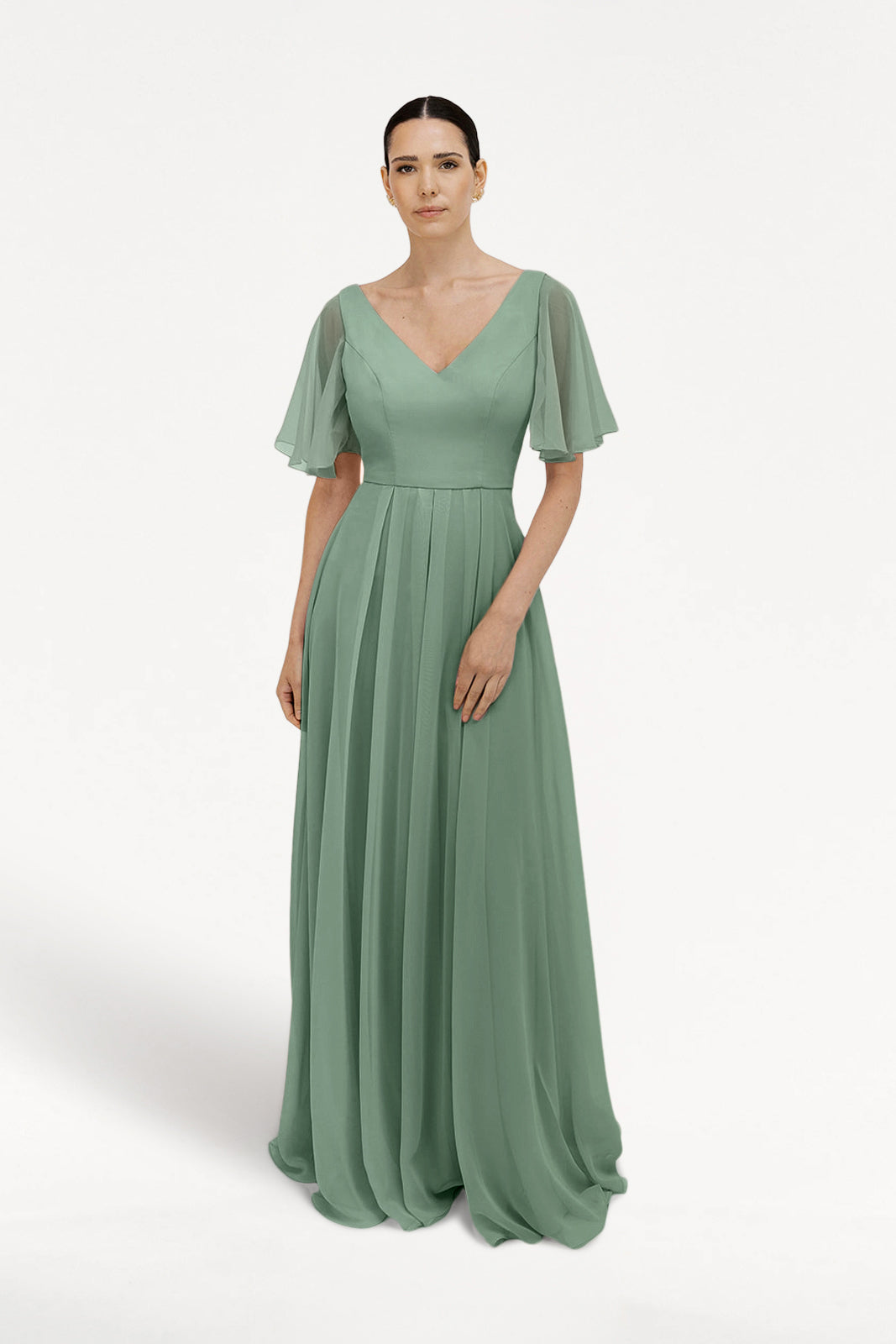 TH&TH Phoebe Bridesmaid Dress In Sage Green Chiffon TH&TH Phoebe Bridesmaid Dress In Sage Green Chiffon