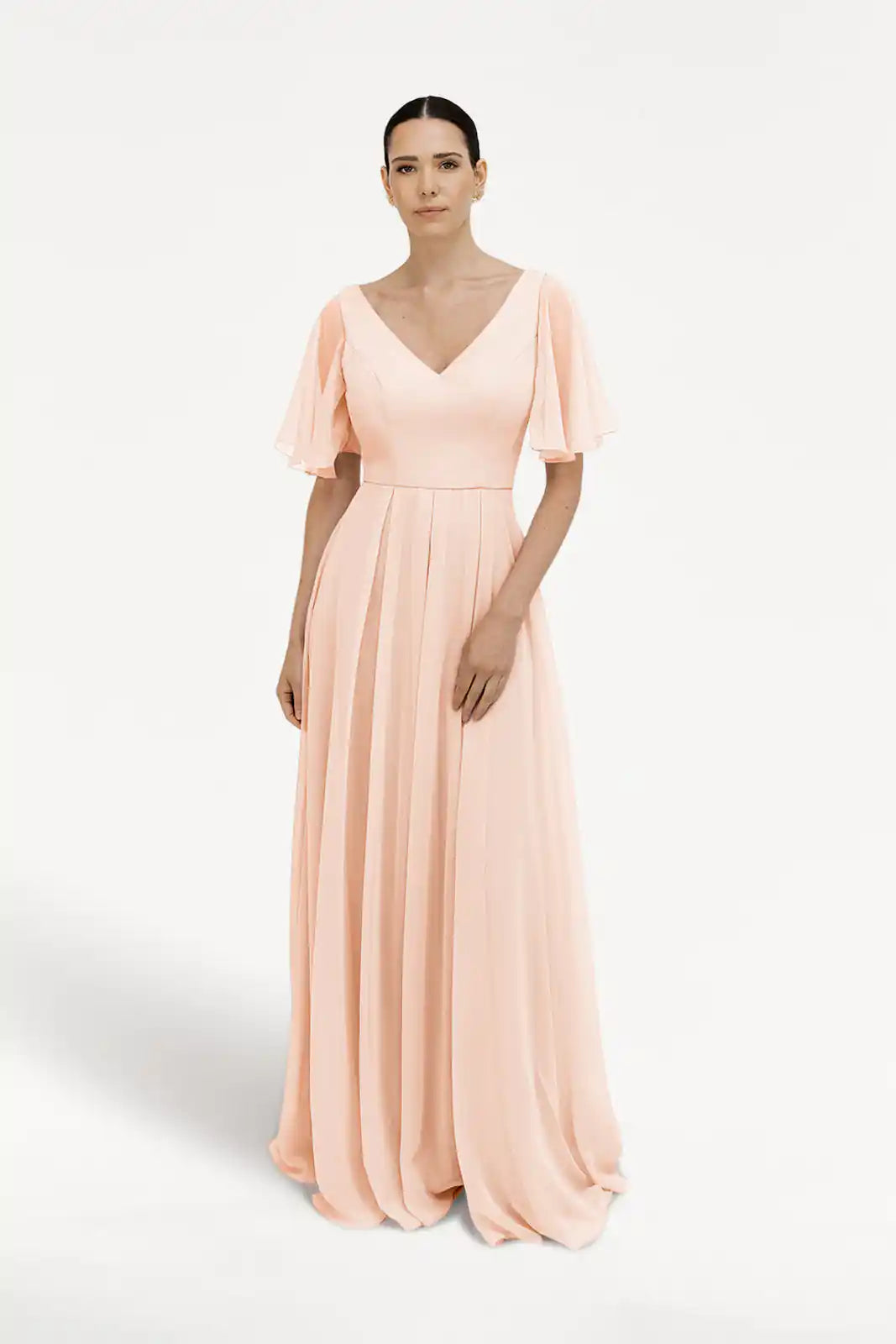 TH&TH Phoebe Bridesmaid Dress In Blush Pink Chiffon