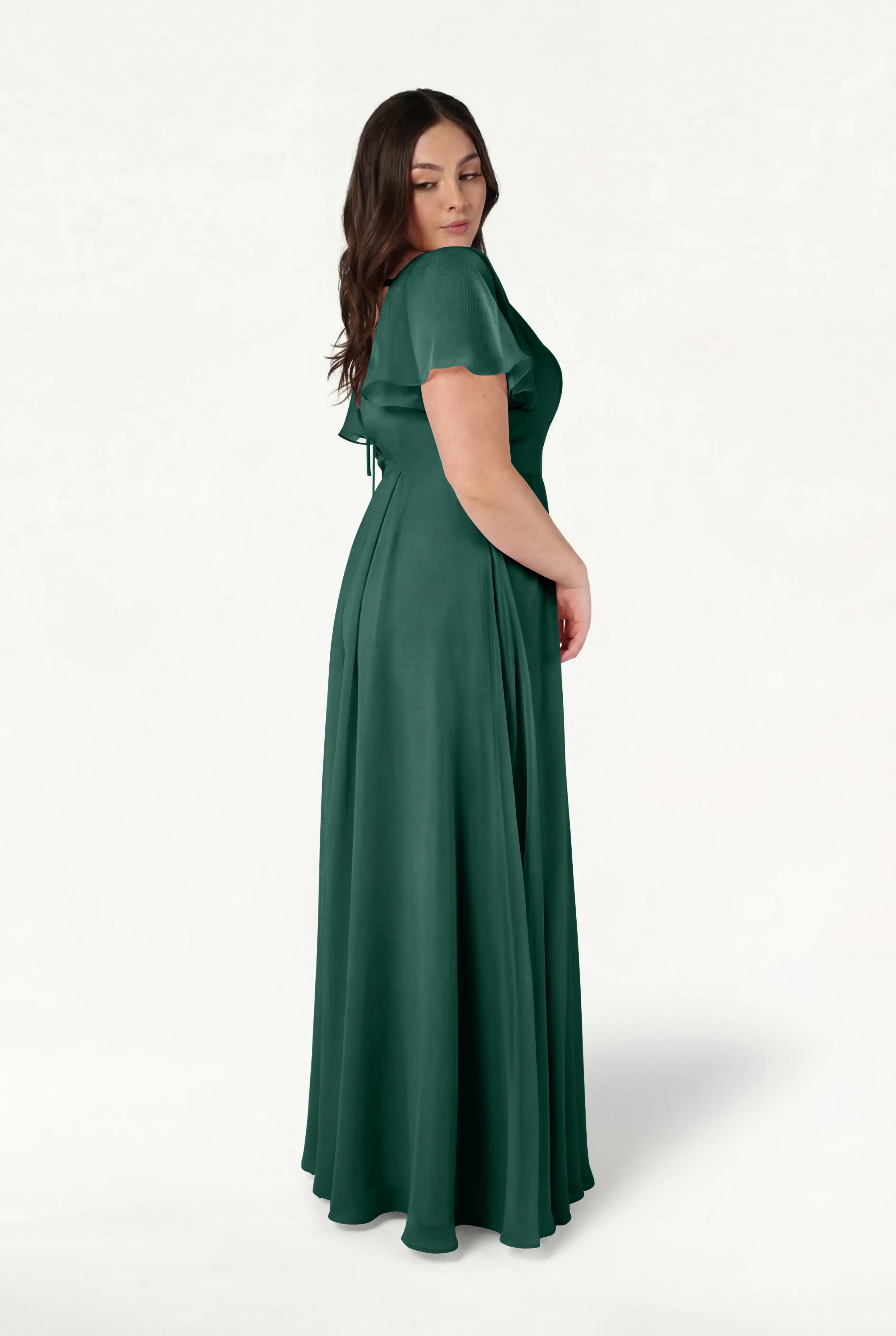 Phoebe Bridesmaid Dress In Forest Green Chiffon