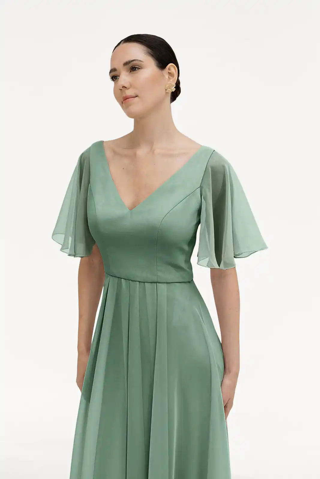 TH&TH Phoebe Bridesmaid Dress In Sage Green Chiffon TH&TH Phoebe Bridesmaid Dress In Sage Green Chiffon