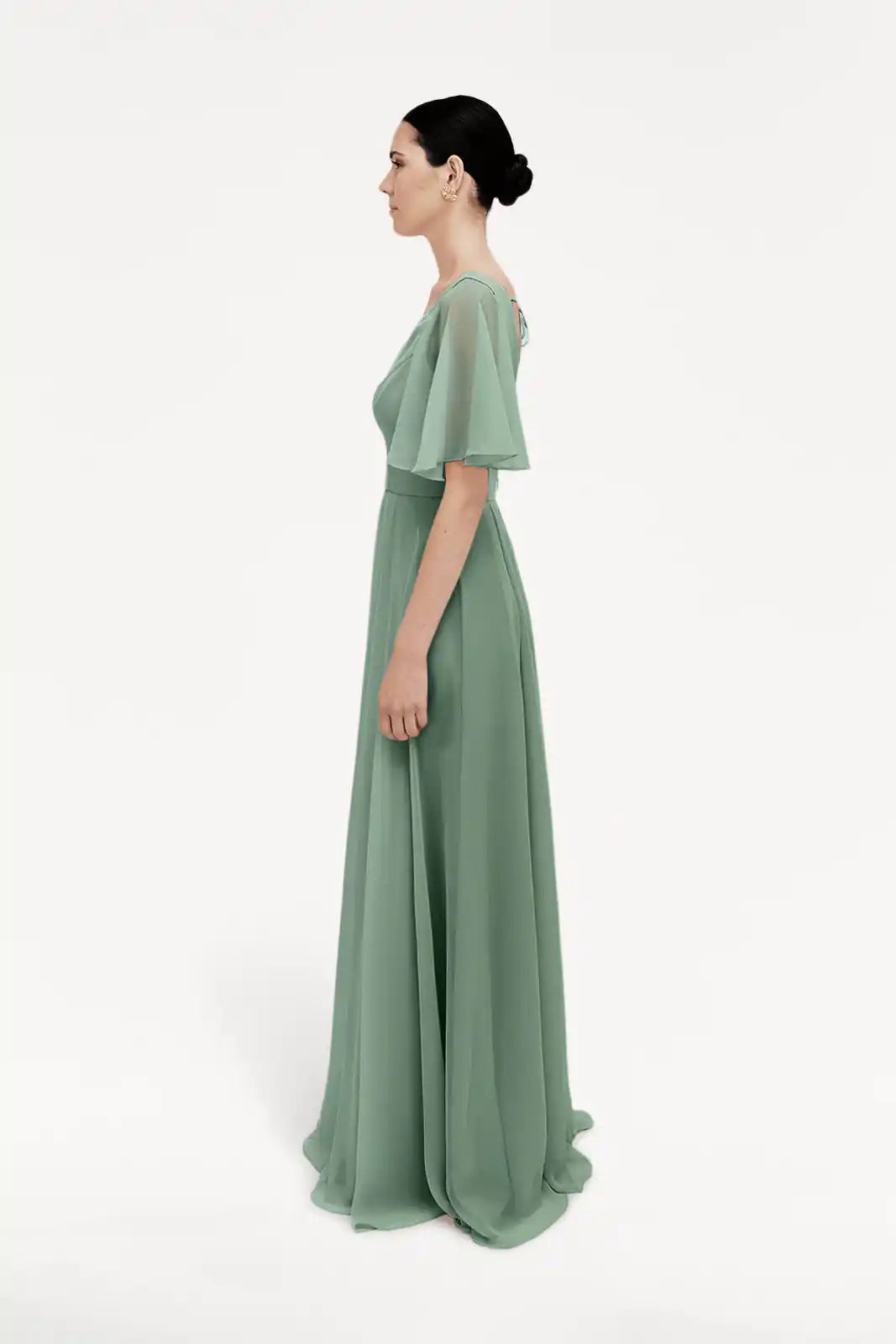 TH&TH Phoebe Bridesmaid Dress In Sage Green Chiffon