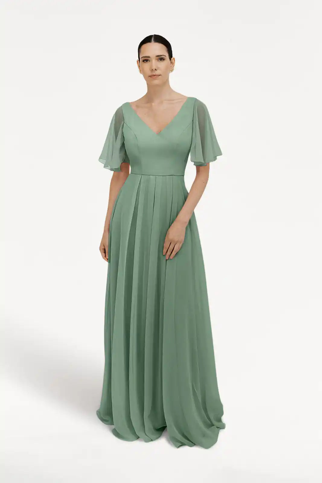 TH&TH Phoebe Bridesmaid Dress In Sage Green Chiffon TH&TH Phoebe Bridesmaid Dress In Sage Green Chiffon