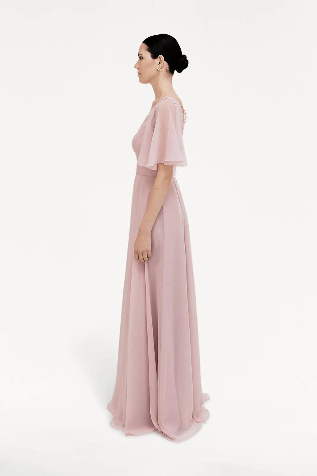 TH&TH Phoebe Bridesmaid Dress In Smoked Blush Chiffon